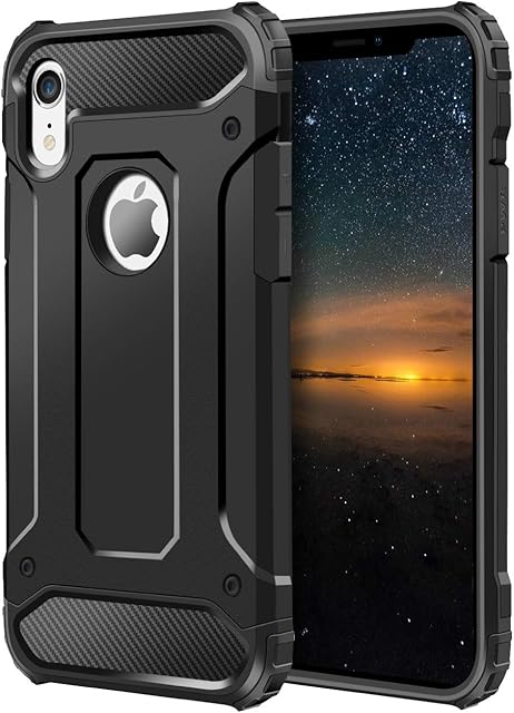Coolden Rugged Tough Dual Layer Armor Case for iPhone XR Phone Case Shockproof Case Heavy Duty Hard Back TPU Bumper Shock Absorption Protective Case Cover for iPhone XR 6.1 inch (Black)