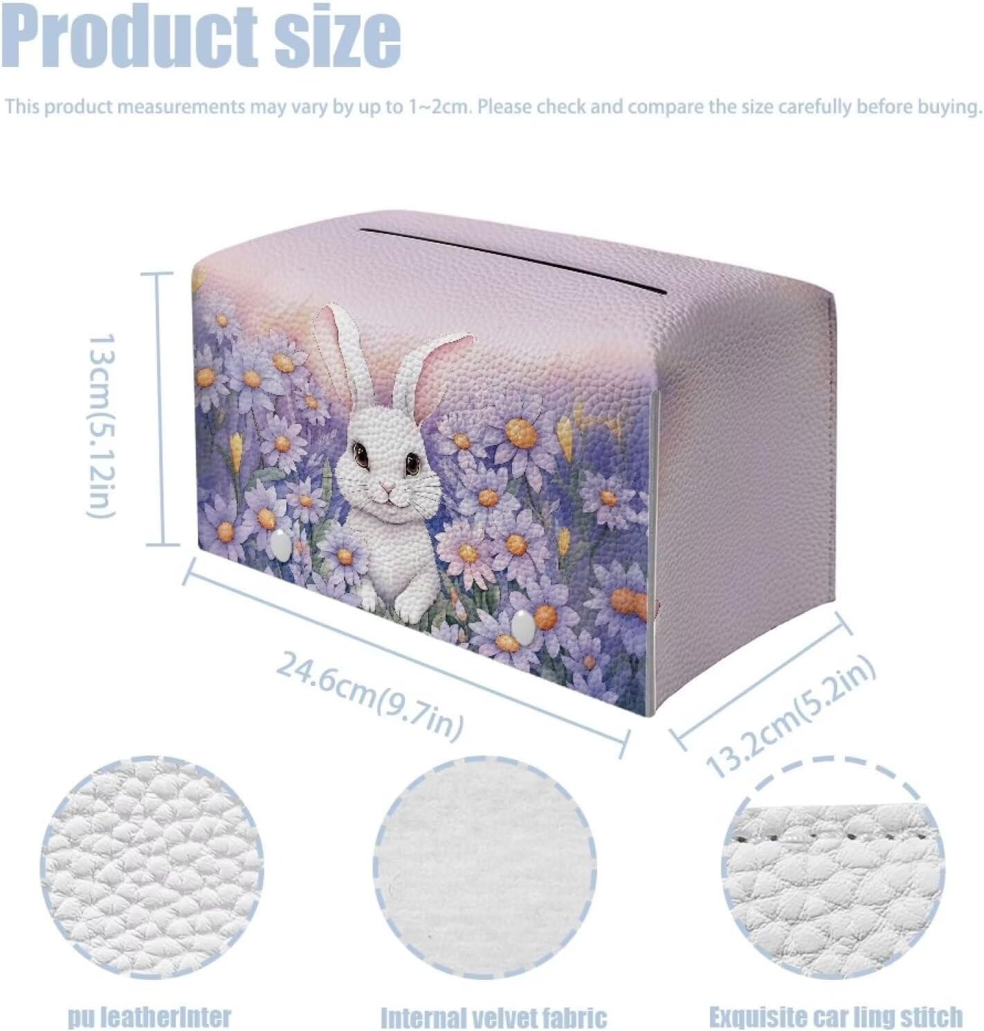 COEQINE Rabbit Tissue Box Cover Case for House Cute PU Leather Tissue Protector for Easter Party Replaceable Car Tissue Box Holder Novelty Napkin Box Covers for New Apartment Gift for Easter image 5