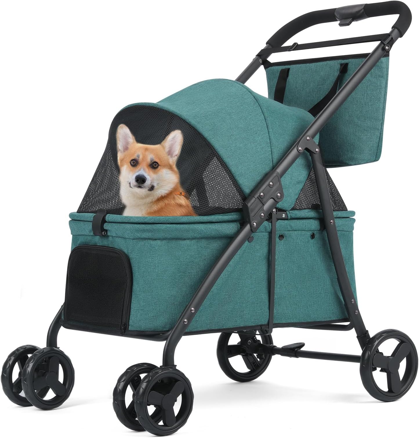 20% Larger Capacity, Dog Stroller for Large Dogs, Update pet Stroller for Medium Dogs Up to 20-66lbs, 4 Wheel All-Terrain with Canopy, Sun Shades, Storage Organizer, Waterproof Oxford (Dark Green)