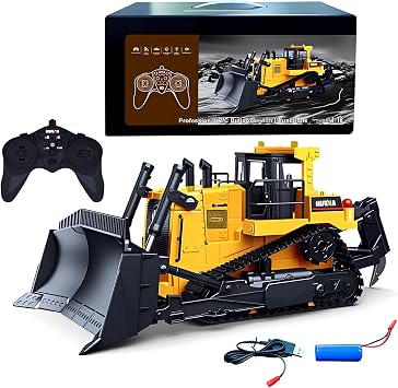 Ailejia Remote Control Bulldozer Toy 1/16 RC Construction Vehicle RC 9 CH 2.4GHz Dozer Front Loader Toy with Light and Metal Shovel for Kids