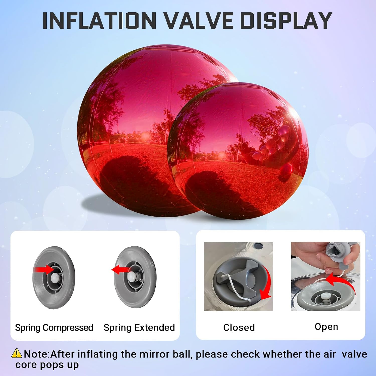 OZIS 19.7+31.5inch 2PCS Giant Inflatable Mirror Ball with Air Pump for Hanging&Standing PVC Airtight Disco Bubble Balloon For Wedding Event Nightclub Stage Party Decor (Red)