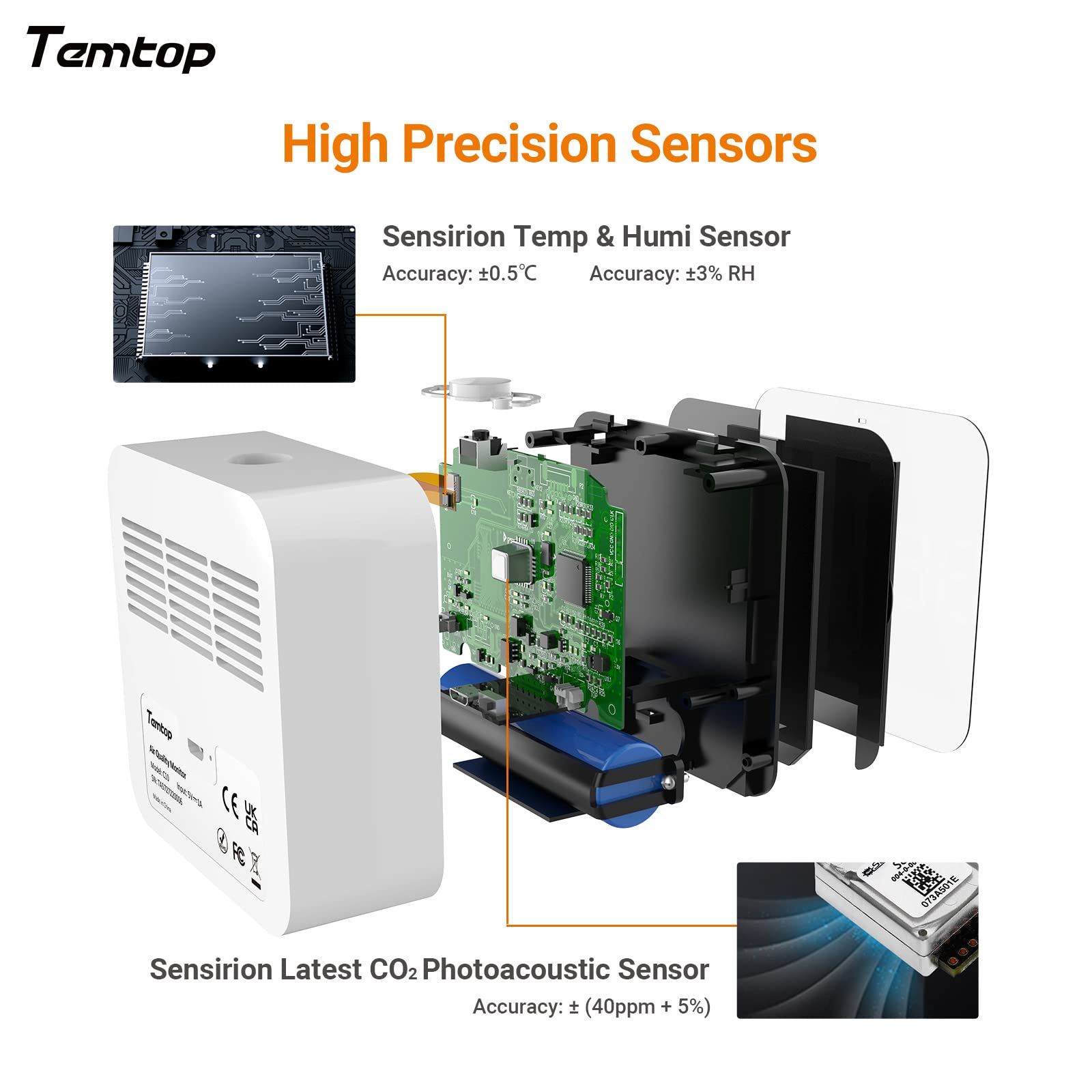Temtop C10 - Medidores de Calidad de Aire Inteligentes, Detector de CO2, Detector de Calidad del Aire, Monitor de CO2, Detector de dióxido de Carbono Interior, probador de CO2