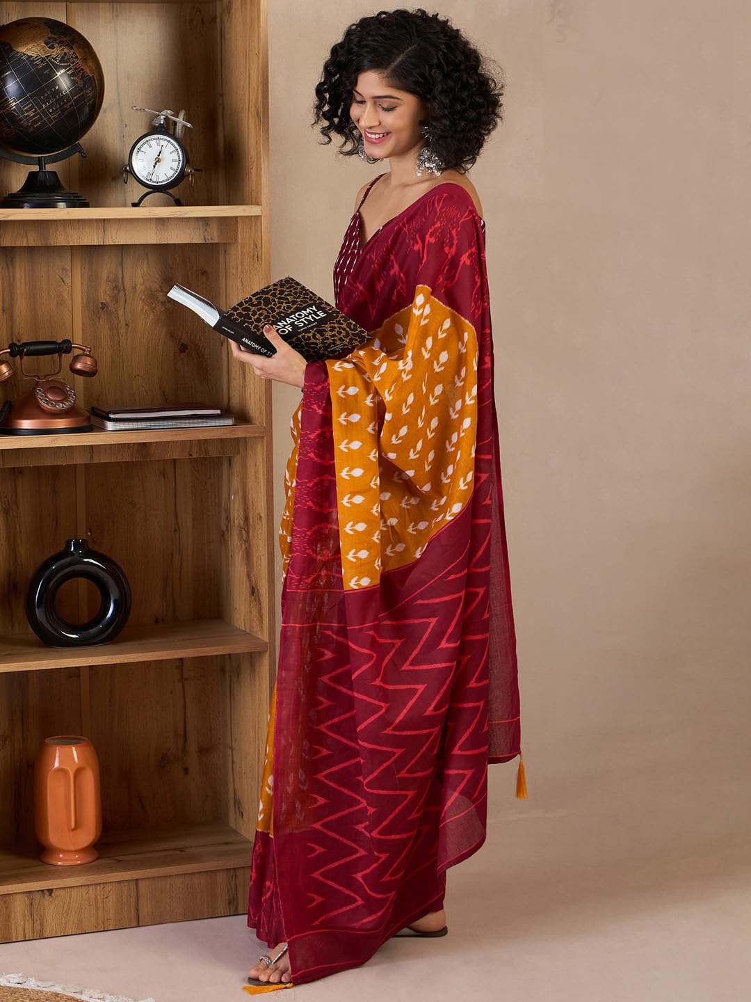 SAREE MALL Women's Mustard Cotton Bagh Printed Ready To Wear one Minute Saree With Unstitched Blouse Piece(RTWMINAXI6503_SMC) 3