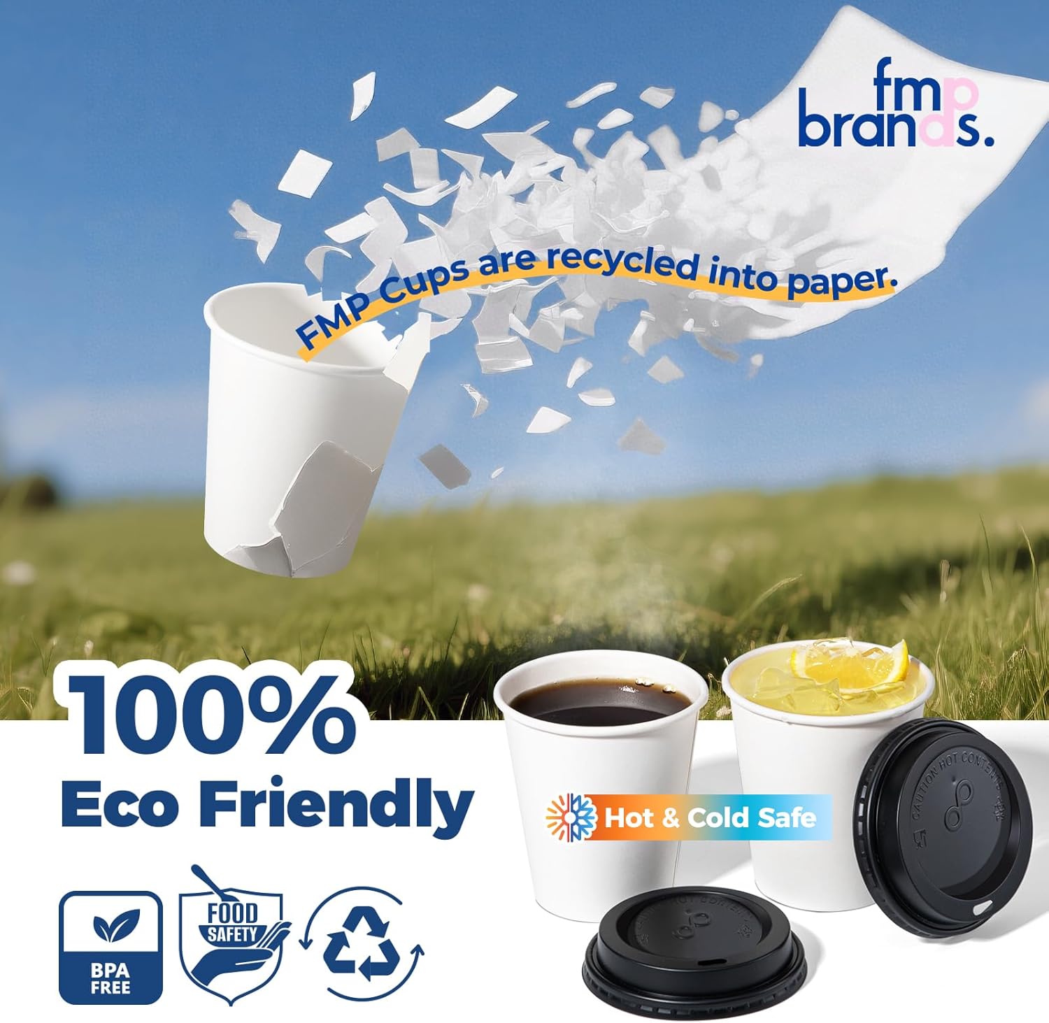 Fit Meal Prep 100 Pack 10 oz Disposable Coffee Cups with Lids, Premium Paper To Go Cups for Hot/Cold Beverages, Leak Proof Travel Cups for Cold/Hot Beverage, Office (Black Lids) - Image 5