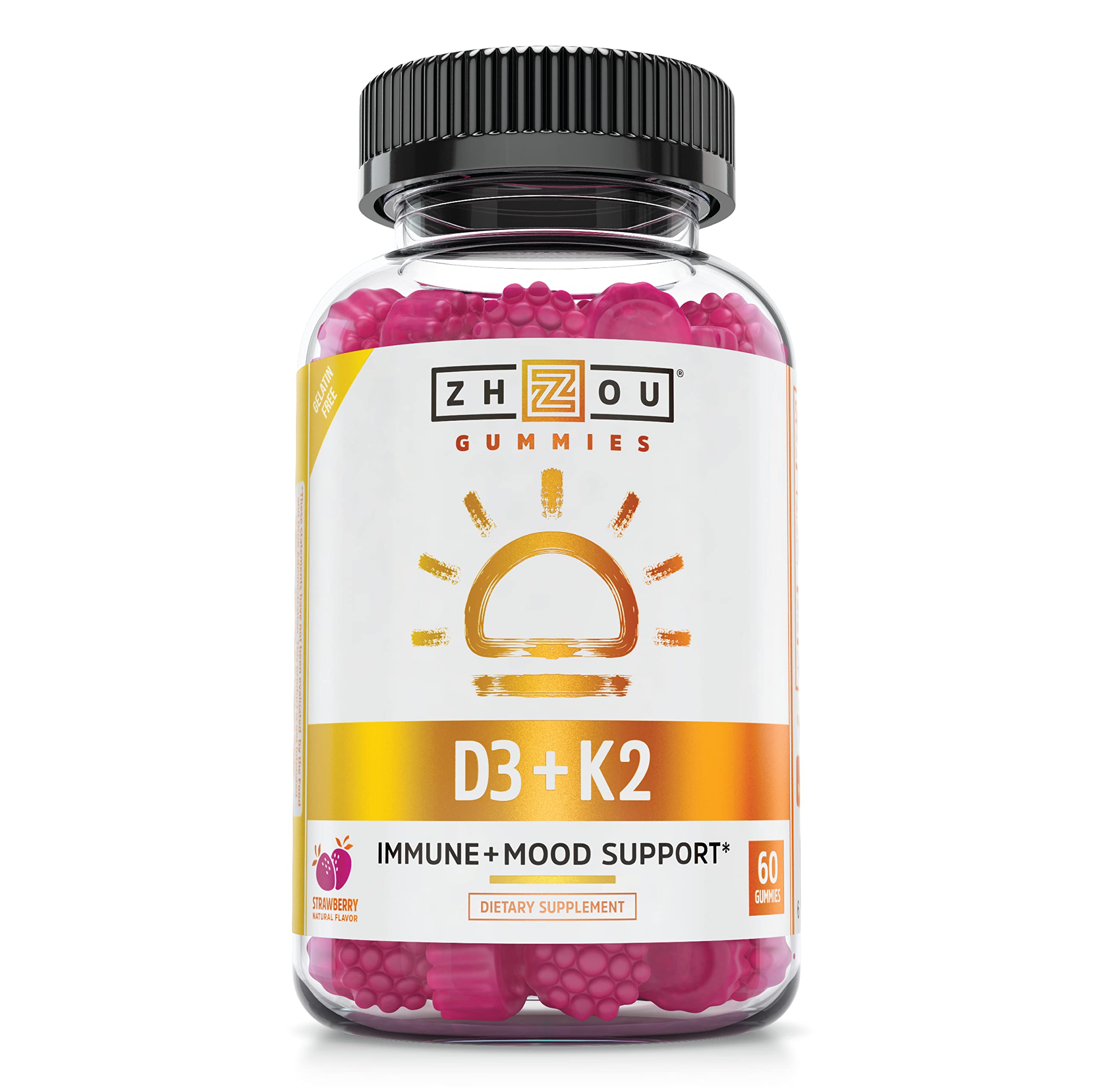 Zhou Nutrition Vitamin D3 K2 Gummies, Bone and Heart Health Formula 5000 IU Vitamin D3 & 90 mcg Vitamin K2, Max Strength 2...