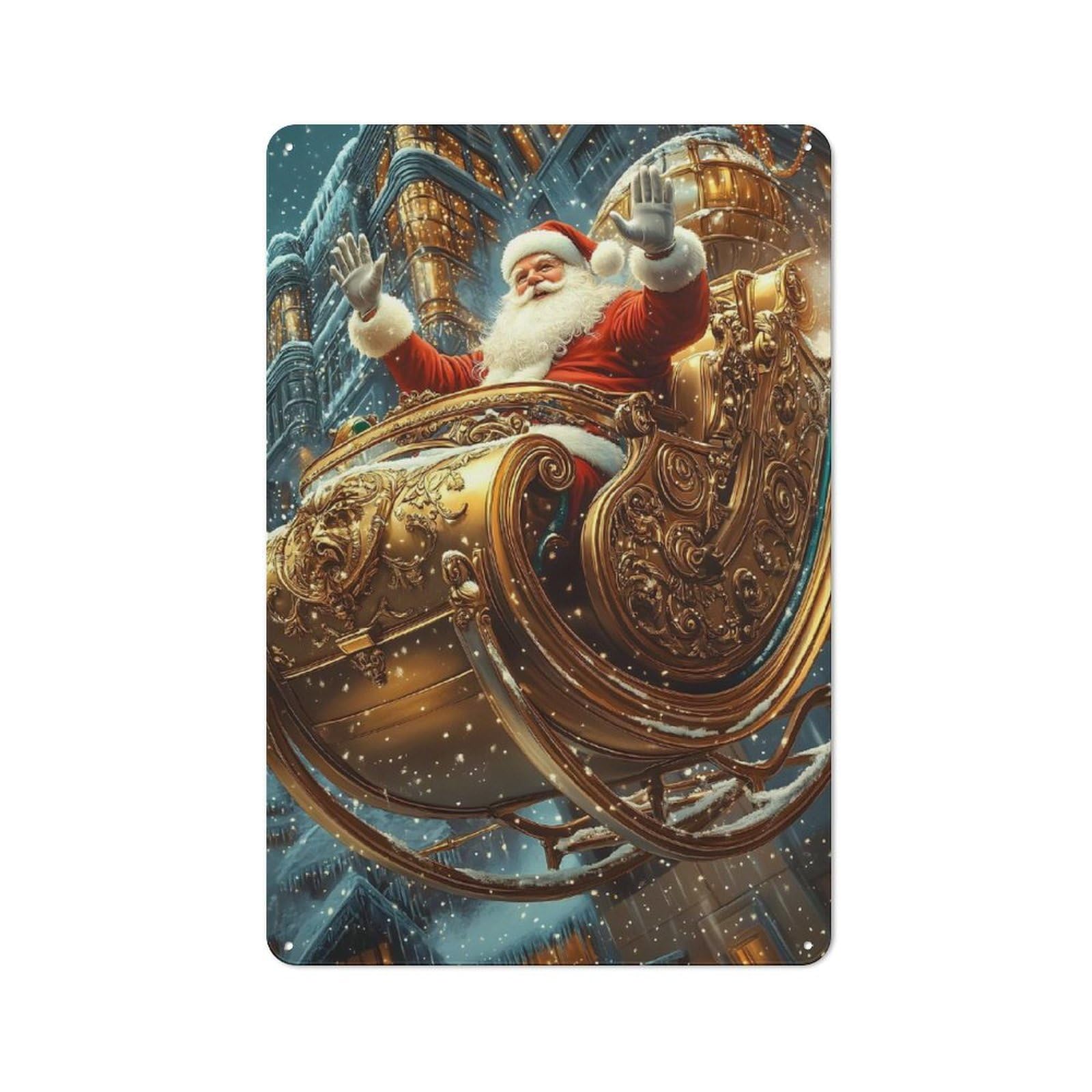 Junmoney Santas Golden Sleigh Metal Wall Sign 30X20cm, Retro Decor For Home Bar Wall, For Metal Sign Collectors, For Garage And Workshop Walls