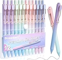 Drawdart Smooth No Bleed Gel Pens, 12 Pack Black Ink Fine Tip 0.5mm, Retractable Aesthetic Journaling Pens for Women & Men