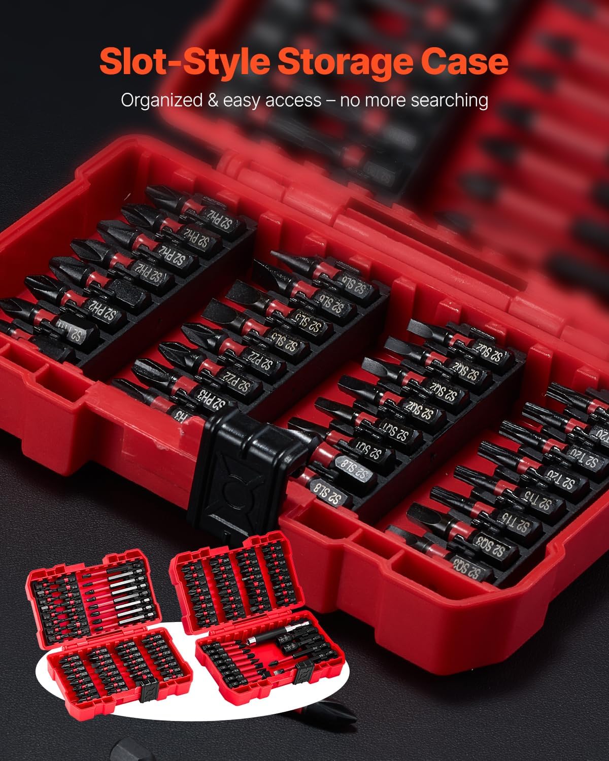 VEVOR Screwdriver Bit Set, 101-Piece, Magnetic Phillips, Pozidriv, Slotted, Square, Torx, Hex Bits, Hex Nut Sockets, Extension Rod with Storage Case, High-Strength S2 Alloy Steel, Blackened Finish