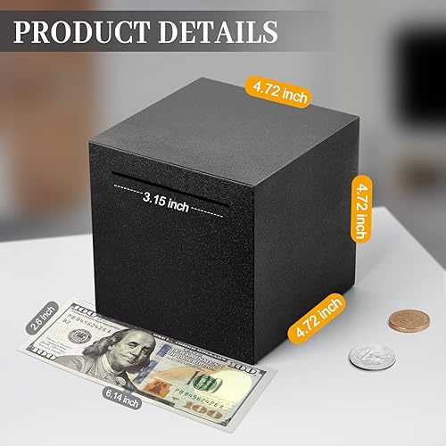 Miniatura 2 de Alcancía para adultos debe romperse para abrir, alcancía irrompible para adultos, hecha de acero inoxidable, banco de ahorro de metal (negro y