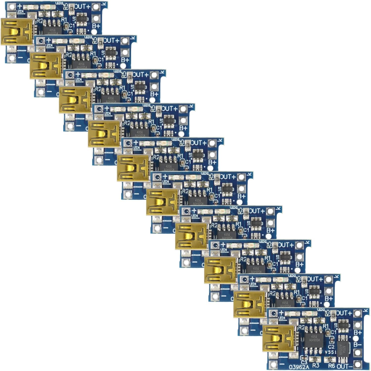 10pcs TP4056 1A Linear Li Charger Module with Protection Type-C USB 3.7V/4.2V Black PCB