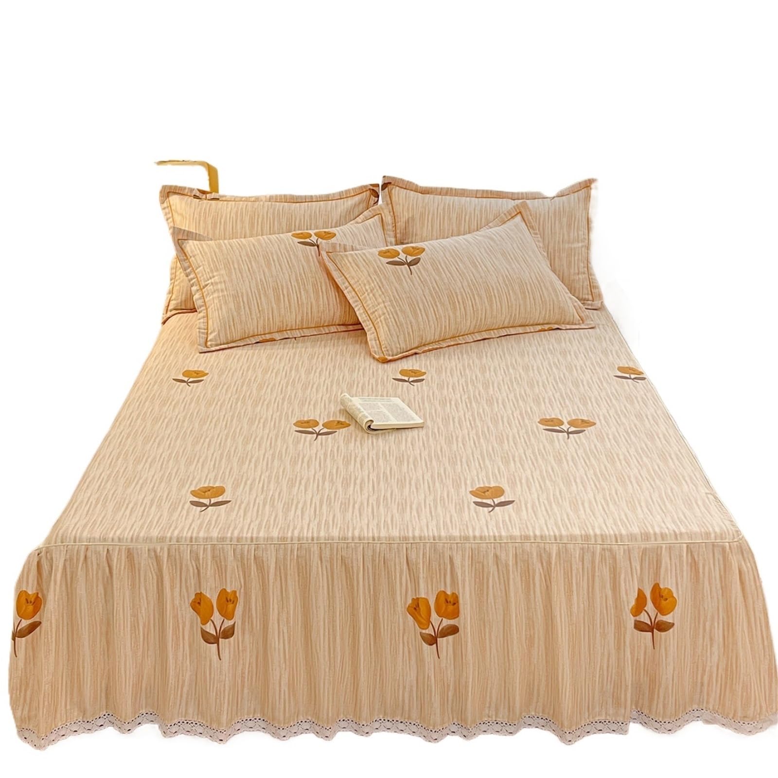 Floral Style Bed Skirt Single/Double/Queen/King Size Cover Bedspread Ruffles Linen(R,SKing 200x220cm 1pc)