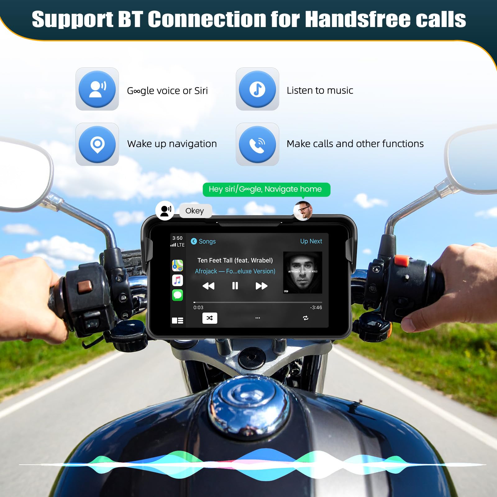CAMECHO Moto Carplay Pantalla 5 Pulgadas con Wireless Carplay Android Auto IP68 Dispositivos de Navegación a Prueba de Agua, Pantalla Táctil con Bluetooth para Motocicletas con Android Cast Airplay - 3