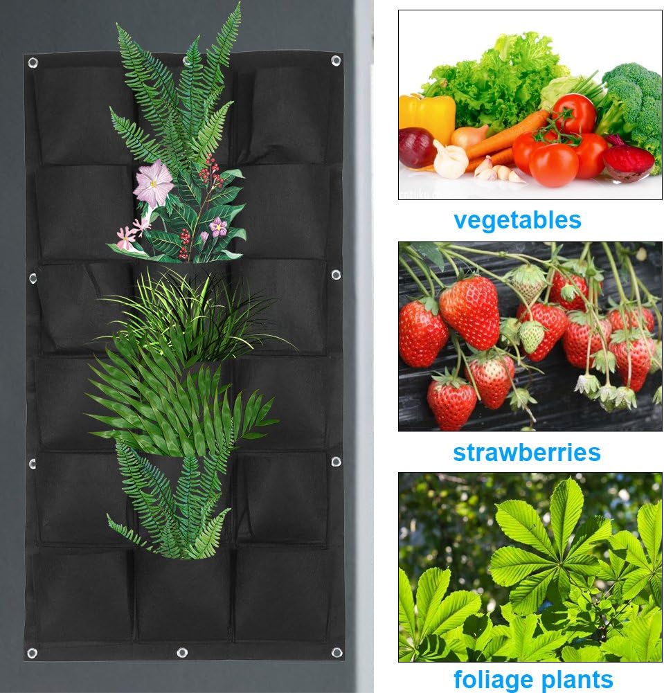Garden Planter Bag with 18 Pockets, Vertical Wall Hanging Flower Planter for Balcony, Outdoor Patio Plant Organizer