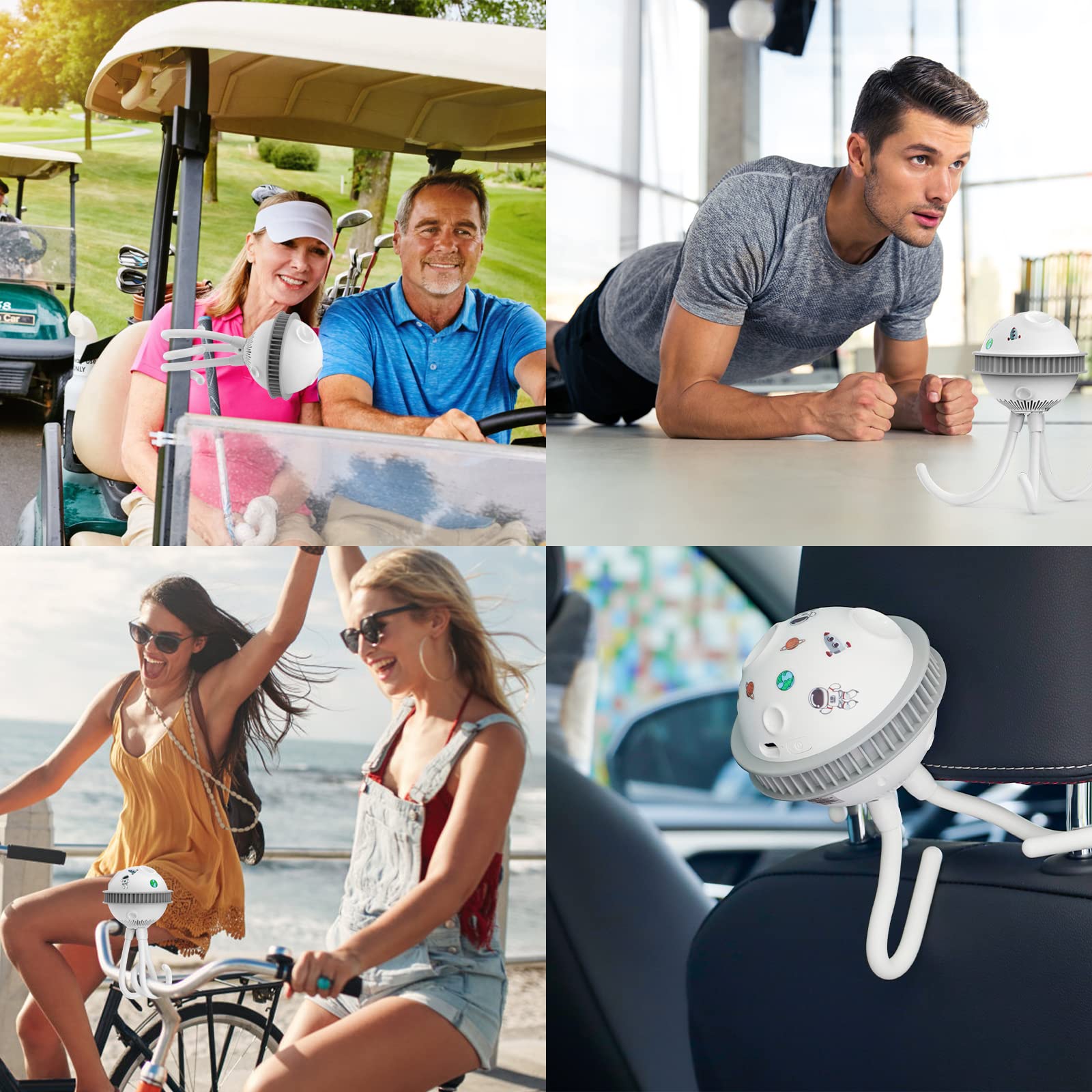 Portable Ventilateur USB, Silencieux Ventilateur Poussette Bébé avec Trépied Flexible, 4 Vitesse Réglable, Alimenté par Batterie Ventilateur pour Poussette, Siège d'Auto, Tente
