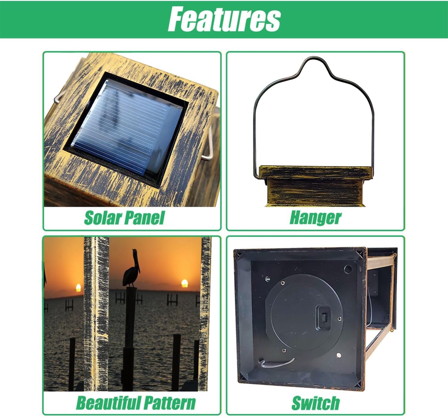 Solar Lantern Island Texas Sunset Pelican Perched Pier Coastal Landscape Outdoor Waterproof Hanging Solar Light Outside Lights for Patio Yard House Lawn Decor Birthday Gifts for Women Mom