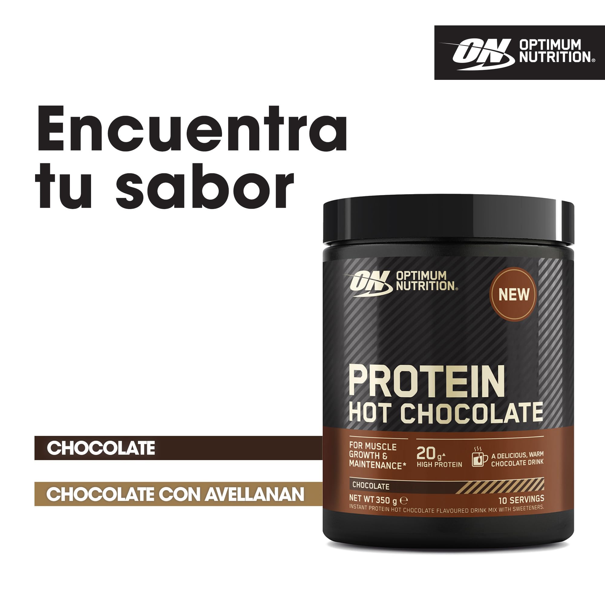 Optimum Nutrition Chocolate Caliente Proteico en Polvo, Sabor Chocolate, 350g, 10 Servicios