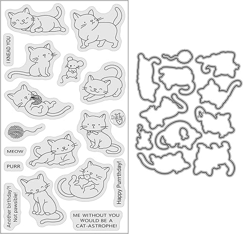 DzIxY Word Happy Purrrthday - Juego de sellos transparentes y troqueles de corte de metal para hacer tarjetas, álbumes de recortes, suministros de