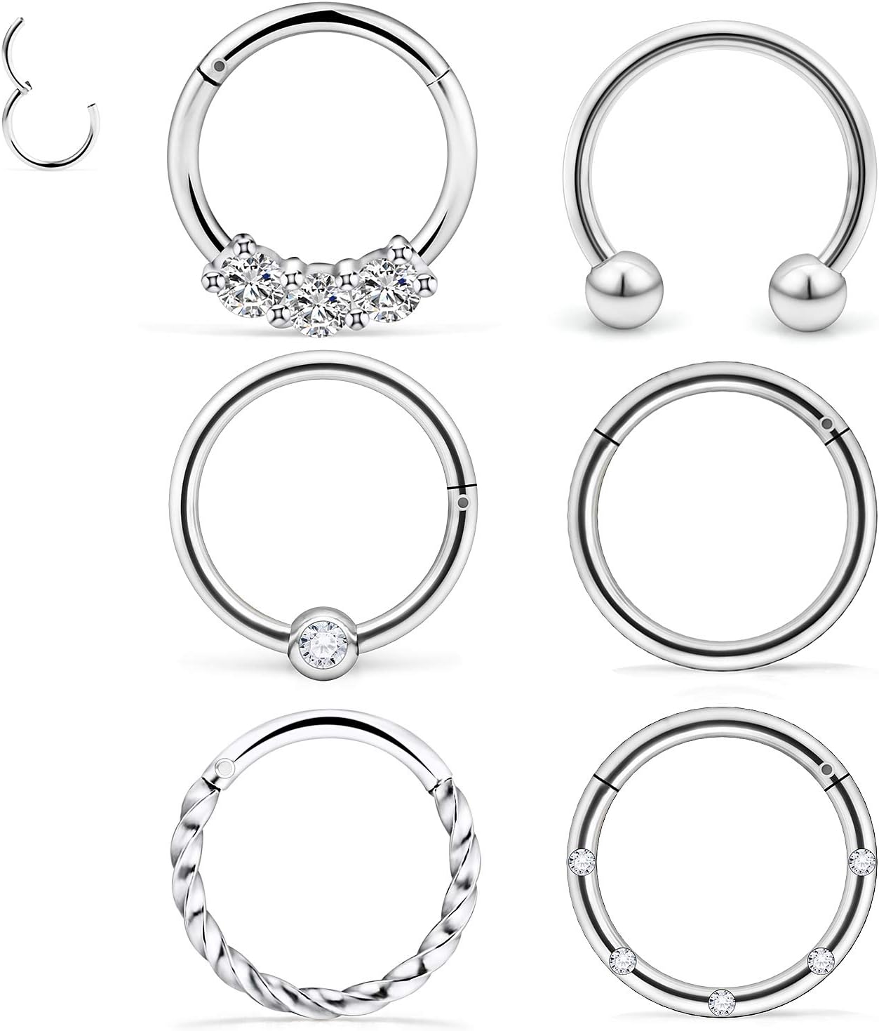 Septum Jewelry 16G Surgical Steel Nose Rings Hoop Septum Clicker Ring with Clear Diamond CZ Cartilage Tragus Helix Earring Piercing Jewelry for Women Men 10mm (3/8")