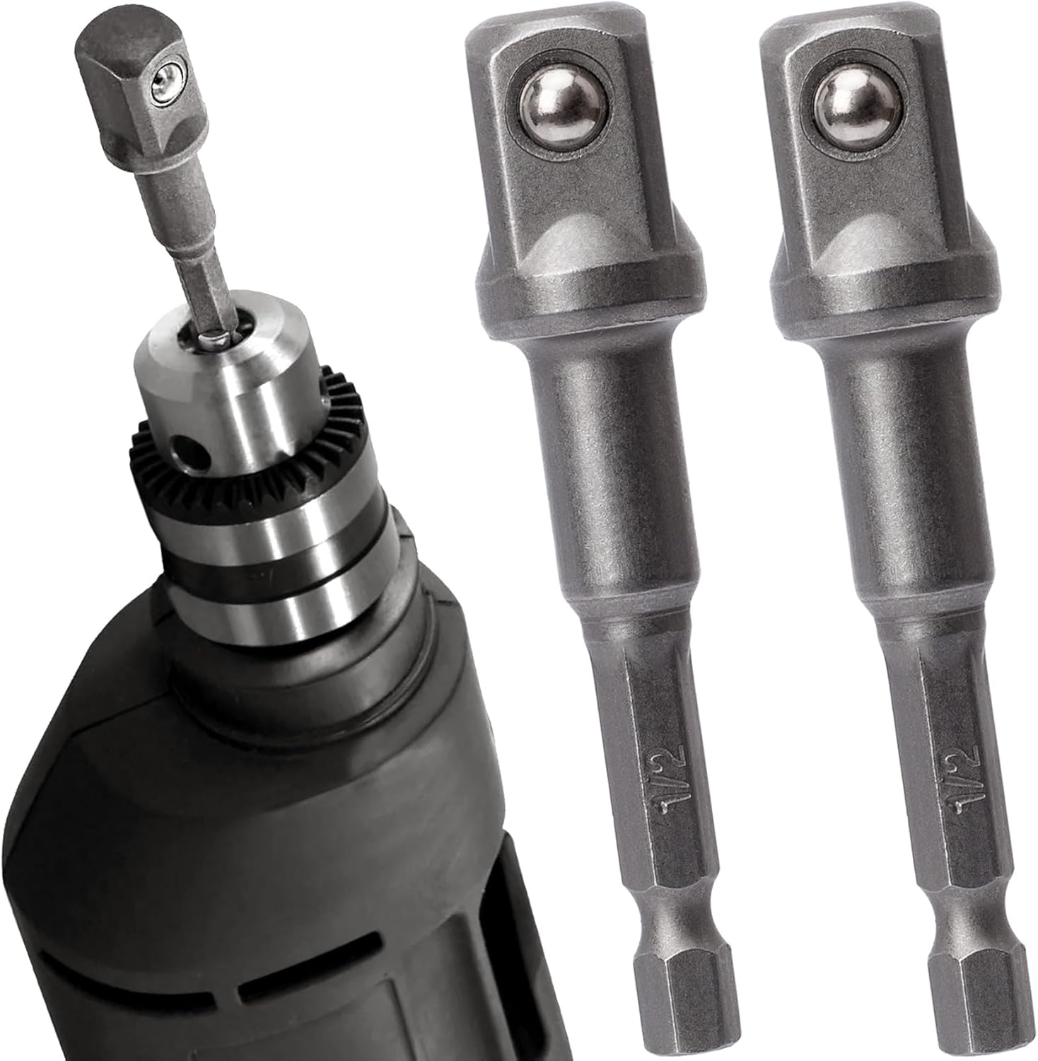 SmallCat 2 PCS 1/2 inch Impact Socket Adapter, Extension Adapter Bits for Impact Driver, Impact Driver Power Bits Set for 1/4-Inch Hex Shank Power Drill for Workplace, Automotive DIY
