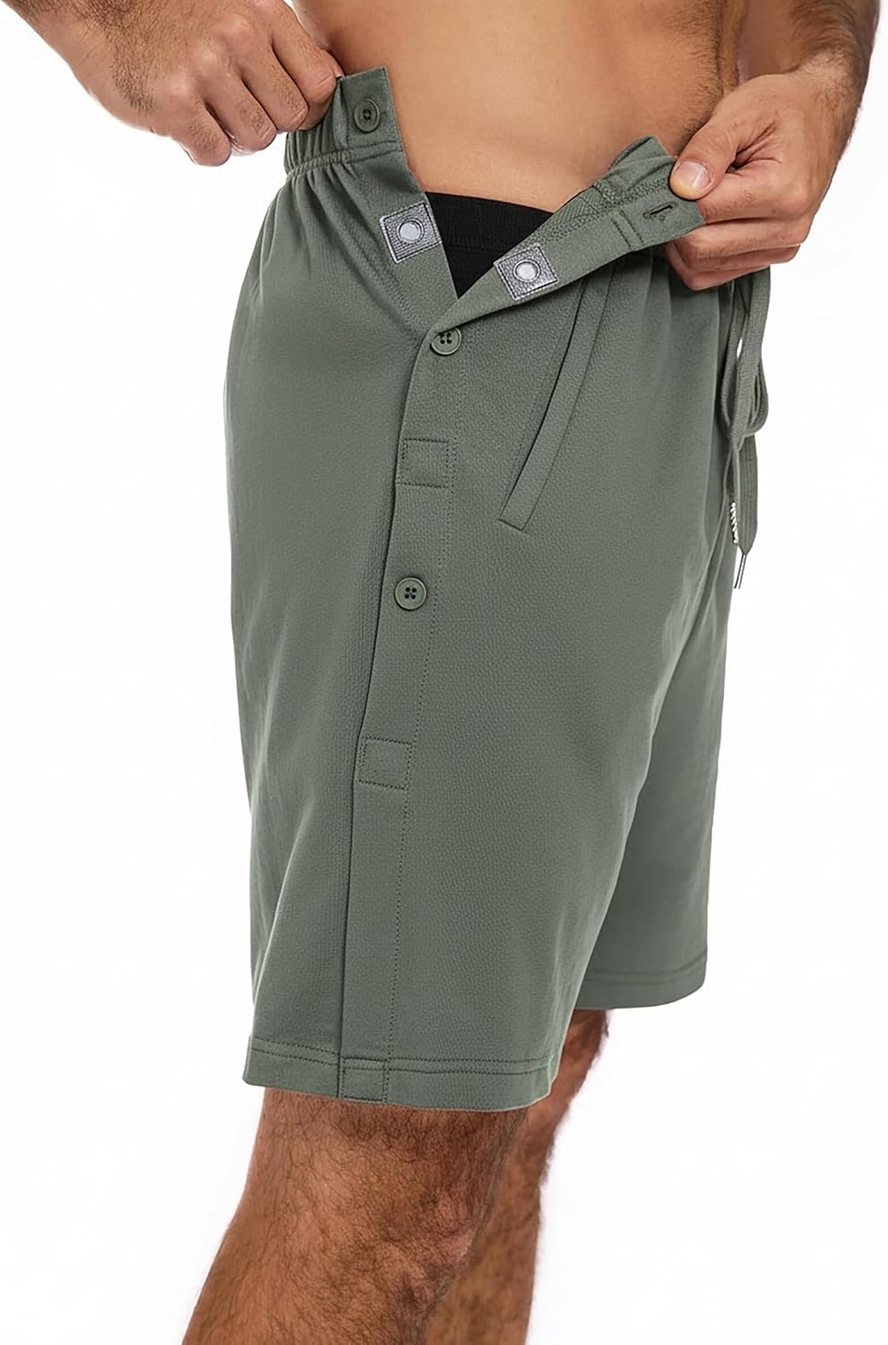 Men's Post Surgery Tear Away Shorts, Magnetic Side Open Breakaway Sweat Shorts with Pockets, Easy Dressing, Loose Fit