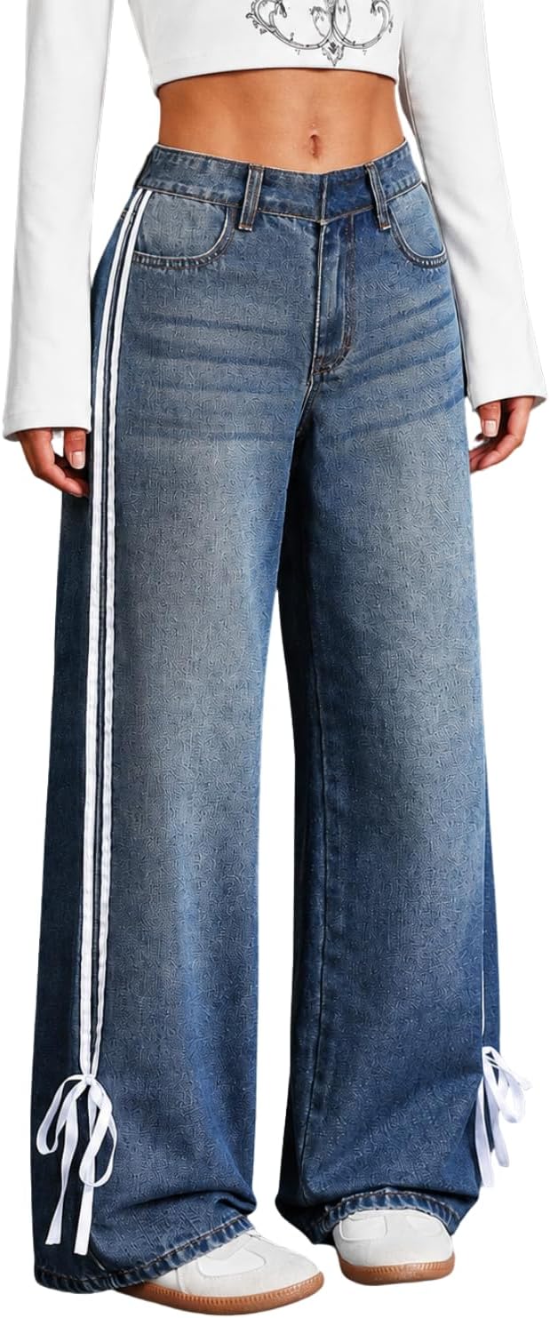 Azmxynol Girls Jeans Baggy Denim Pants Wide Straight Leg Tween Girl High Waist Jean Pant, Size 9-16 Years