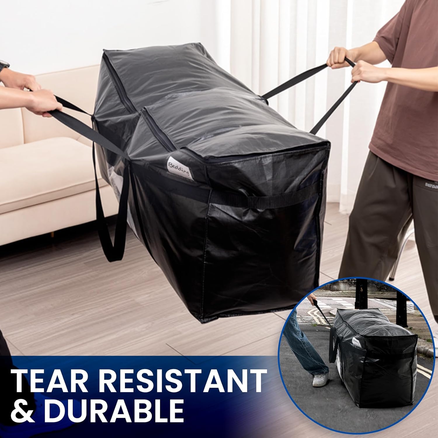 TAILI 69 Gallon Extra Large Storage Bags, XXL Black Heavy Duty Moving Bags For Storage with Visible Window, Wrap Around Handles, Totes for Space Saving, Alternative to Moving Boxes - Image 5