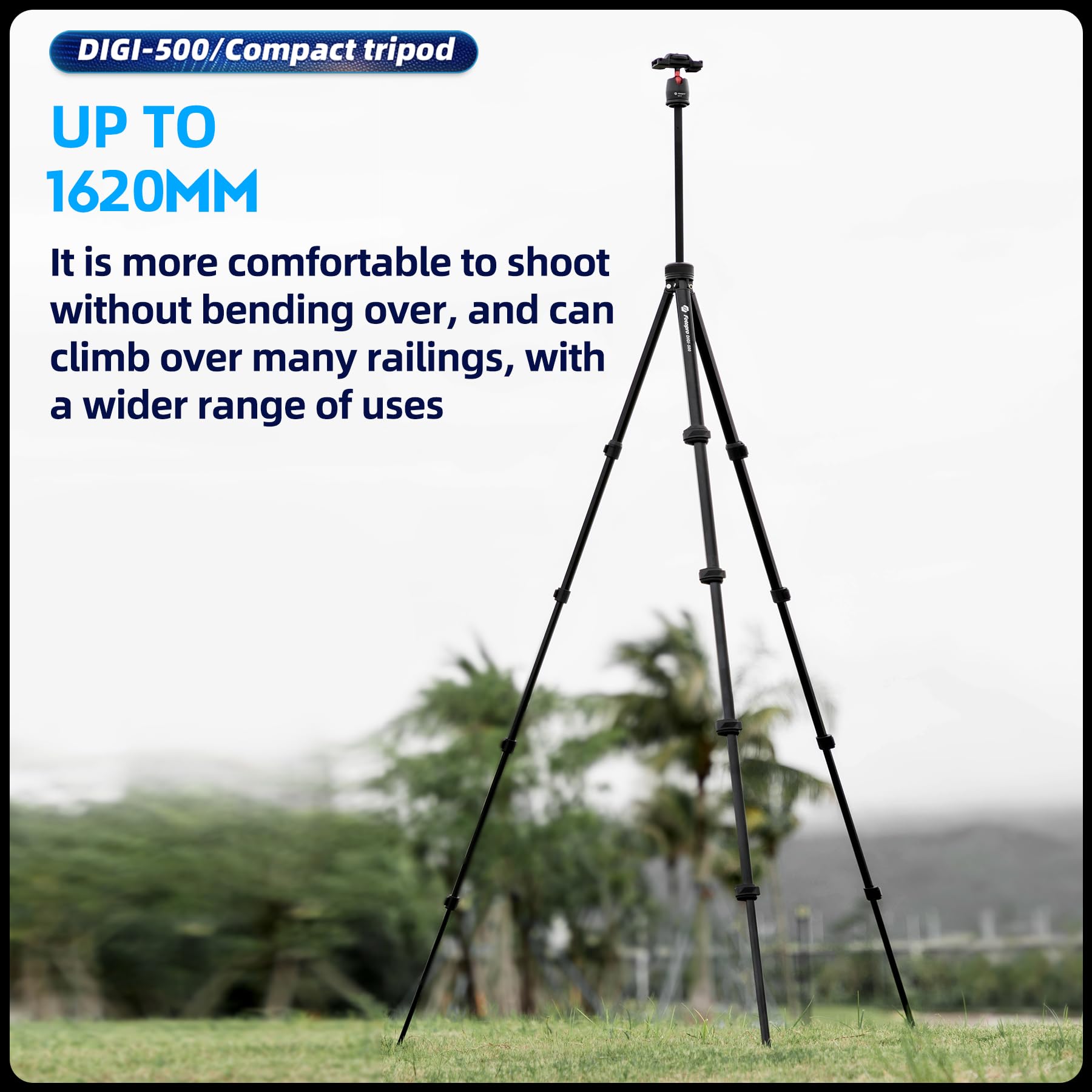 Fotopro Treppiede per fotocamera da 162,6 cm con clip per telefono 2 in 1, testa video fluida nascosta, 0,7 kg, leggero, portatile, da viaggio, per fotocamera e telefono, carico massimo 3 kg