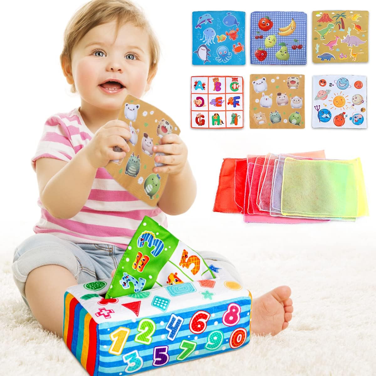 Baby Tissue Box Toy Sensory Crinkle Tissue Box Magic Tissue Box for