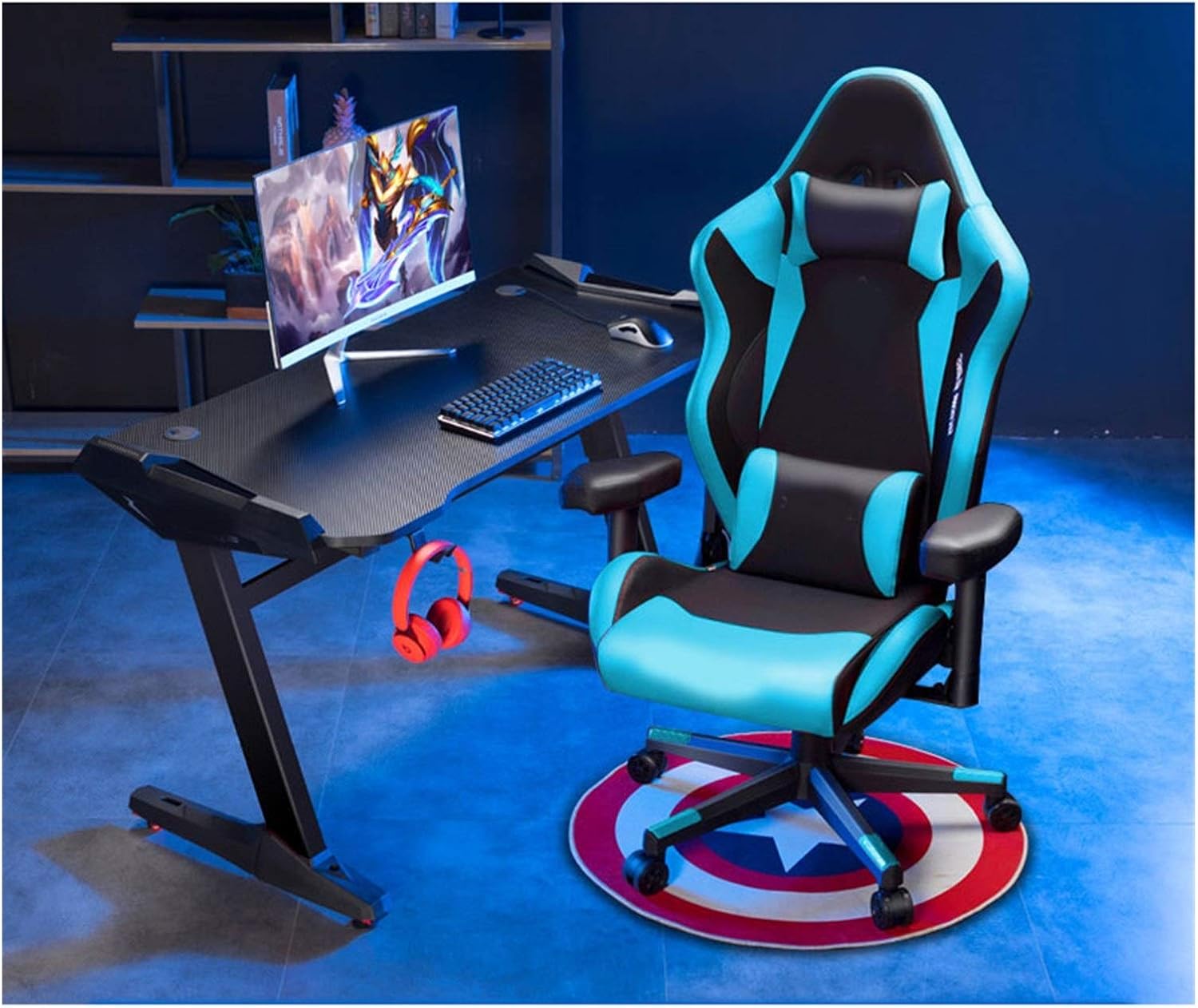BUYT Video Game Table and Chair Racing Style Computer Desk and Chair Set, Ergonomic