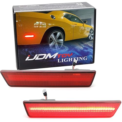 iJDMTOY Red Lens Red Full LED Rear Side Marker Light Kit Compatible With 2008-14 Dodge Challenger, 2011-14 Charger, Powered by 36-SMD LED, Replace OEM Back Sidemarker Lamps