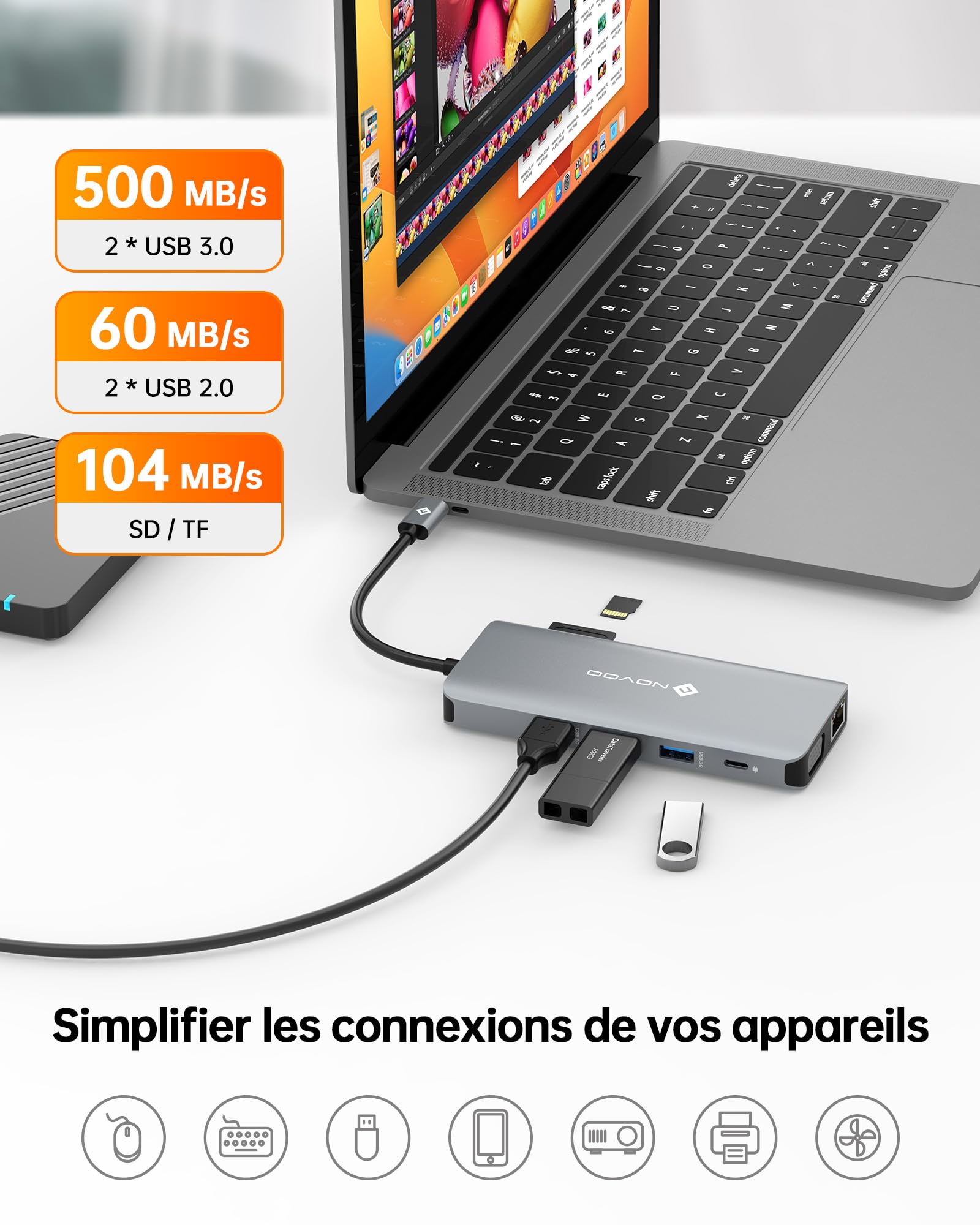 NOVOO Station d'accueil USB C 11 en 1, Docking Station Dual HDMI, Station d'accueil Adaptateur Multiport Universel pour Lenovo, Dell, Microsoft，Macbook，HP