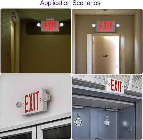 Miniatura 7 de CM MZY Luz de emergencia roja con dos cabezales ajustables, señal de salida LED con respaldo, estándares estadounidenses, certificado UL, combo para