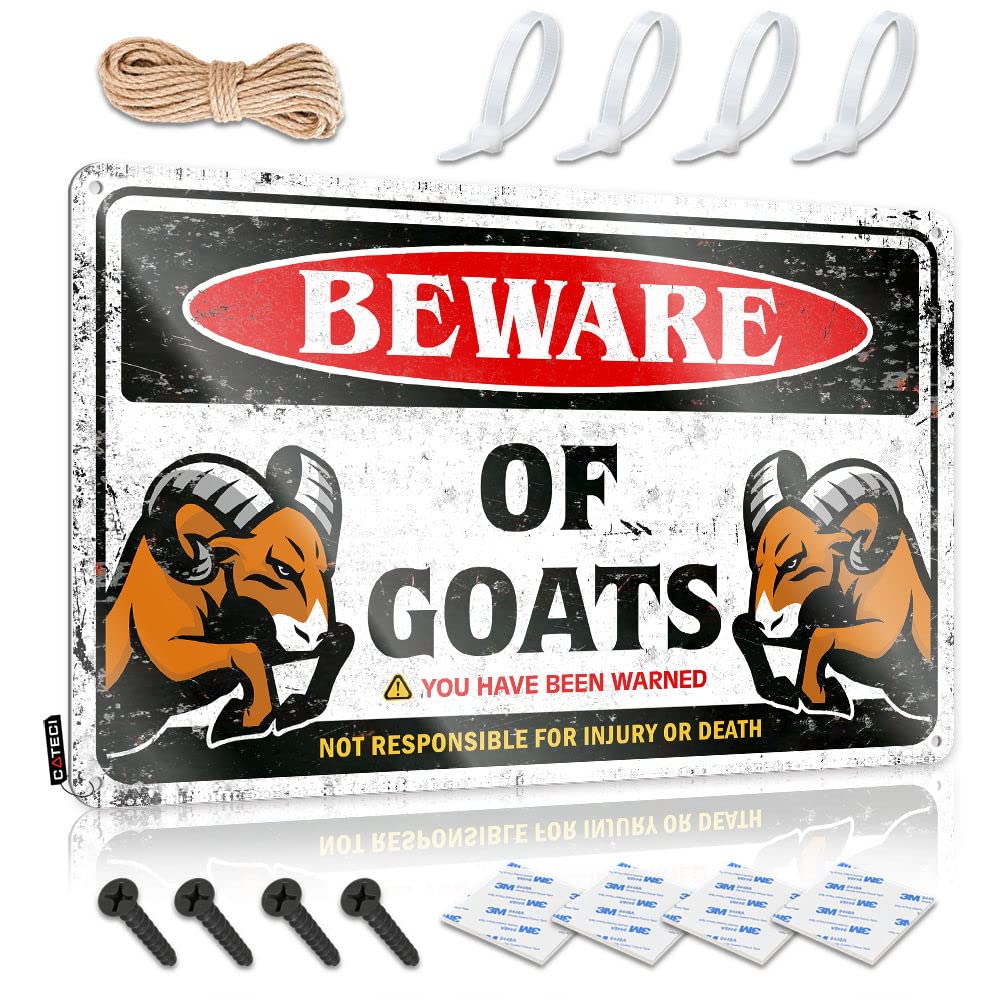 HELIOFORGE Metal Bar Signs Beware Of Goat Sign Bedroom Door Decorations Bar Rules Sign(30X40CM)