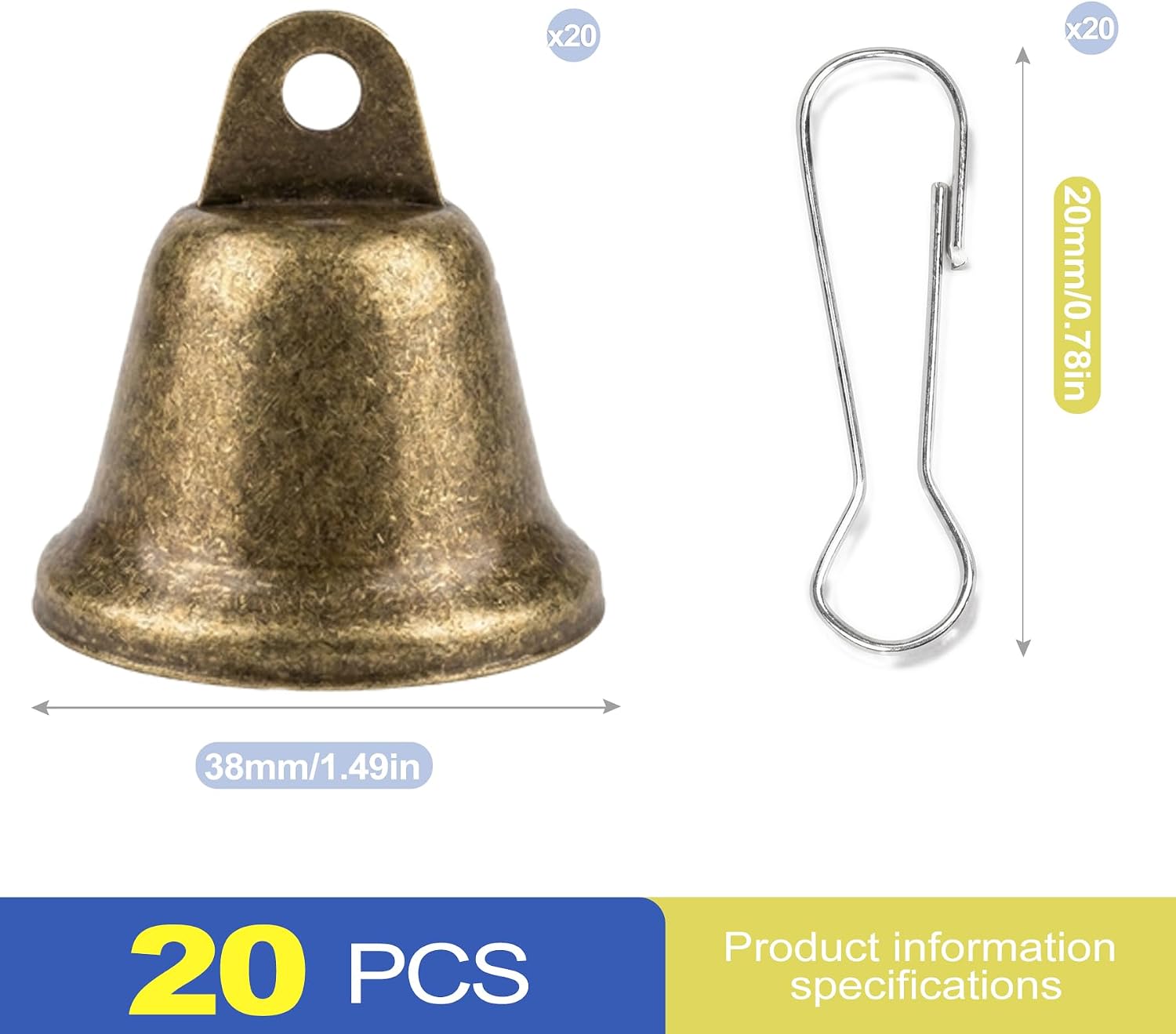 CepuXozi 20PCS Small Brass Jingle Bells with Clips, Vintage Bronze Mini Bells for Crafts, Tiny Metal Decor for DIY Crafting, Dog Collars, Wedding, Christmas Tree Decoration