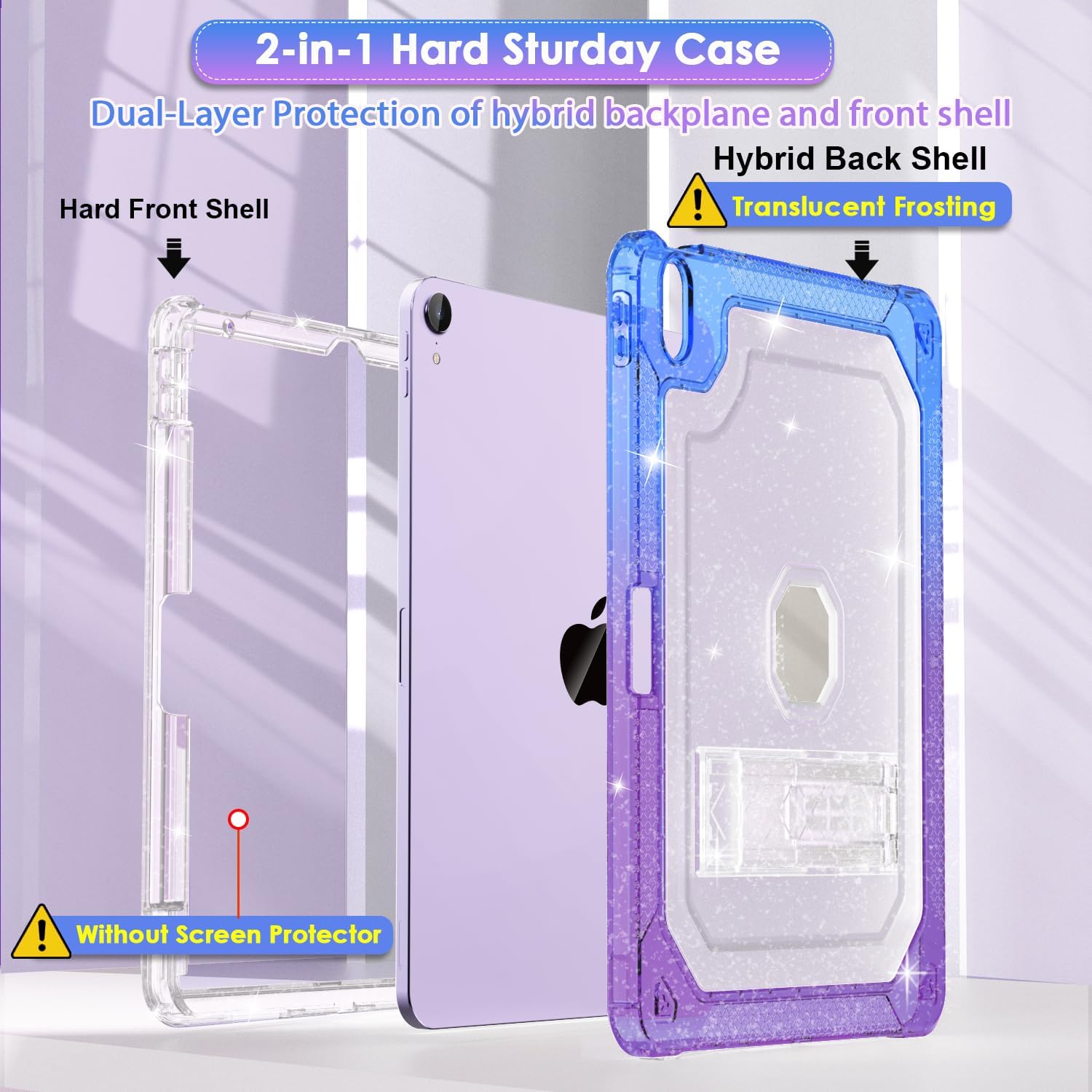 for iPad Air M3 13 Inch Case 2025, for iPad Air M2 13-inch 6th Gen 2024 Glitter Slim Cover with Pencil Holder Heavy Duty Shockproof Hard Protective Case with Kickstand, Purple Blue - Image 3