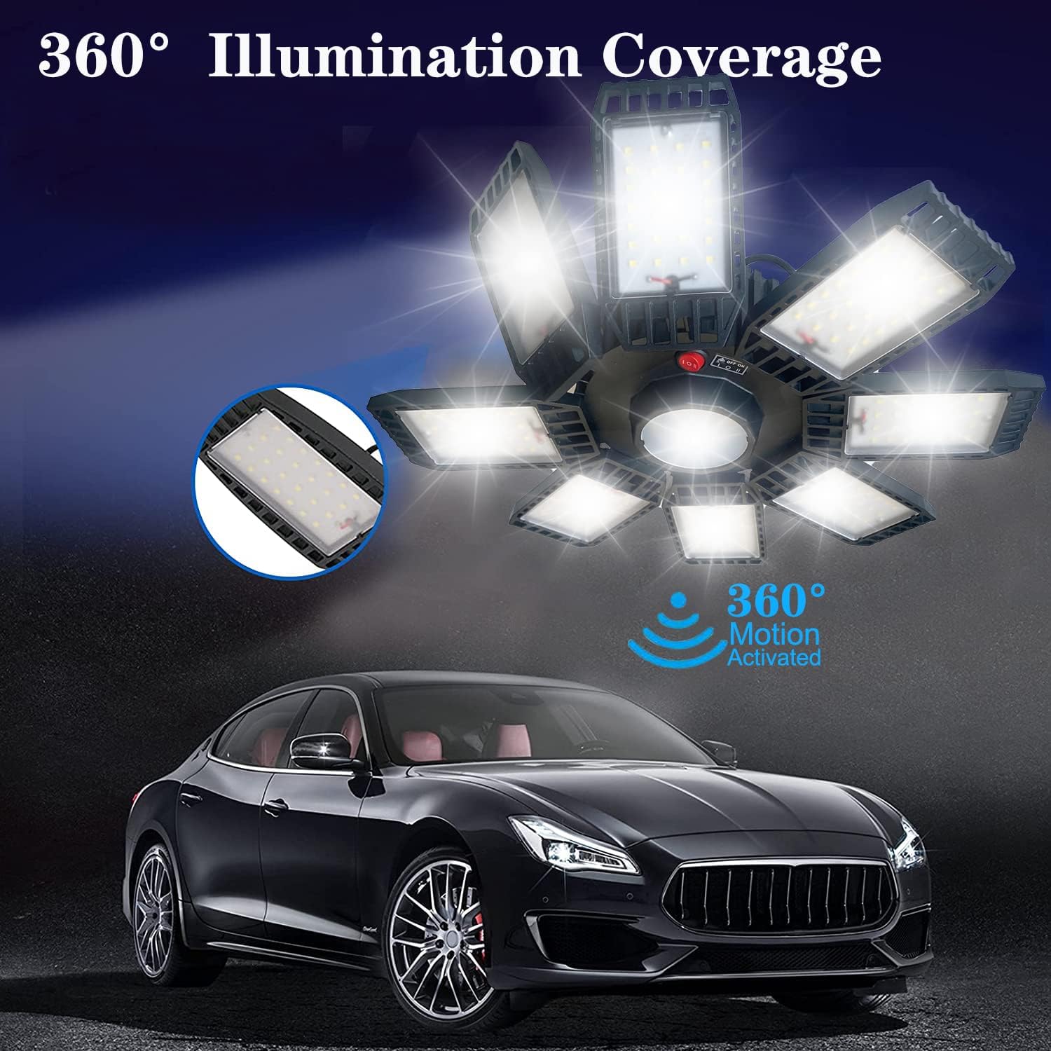 CODAFUL LED Garage Light with Motion Sensor 200W 20000lm Super Bright Garage Light, Motion Activated led Store Light, Suitable for Garage, Workshop and Basement (Black, 2PACK Motion Sensor(200W))