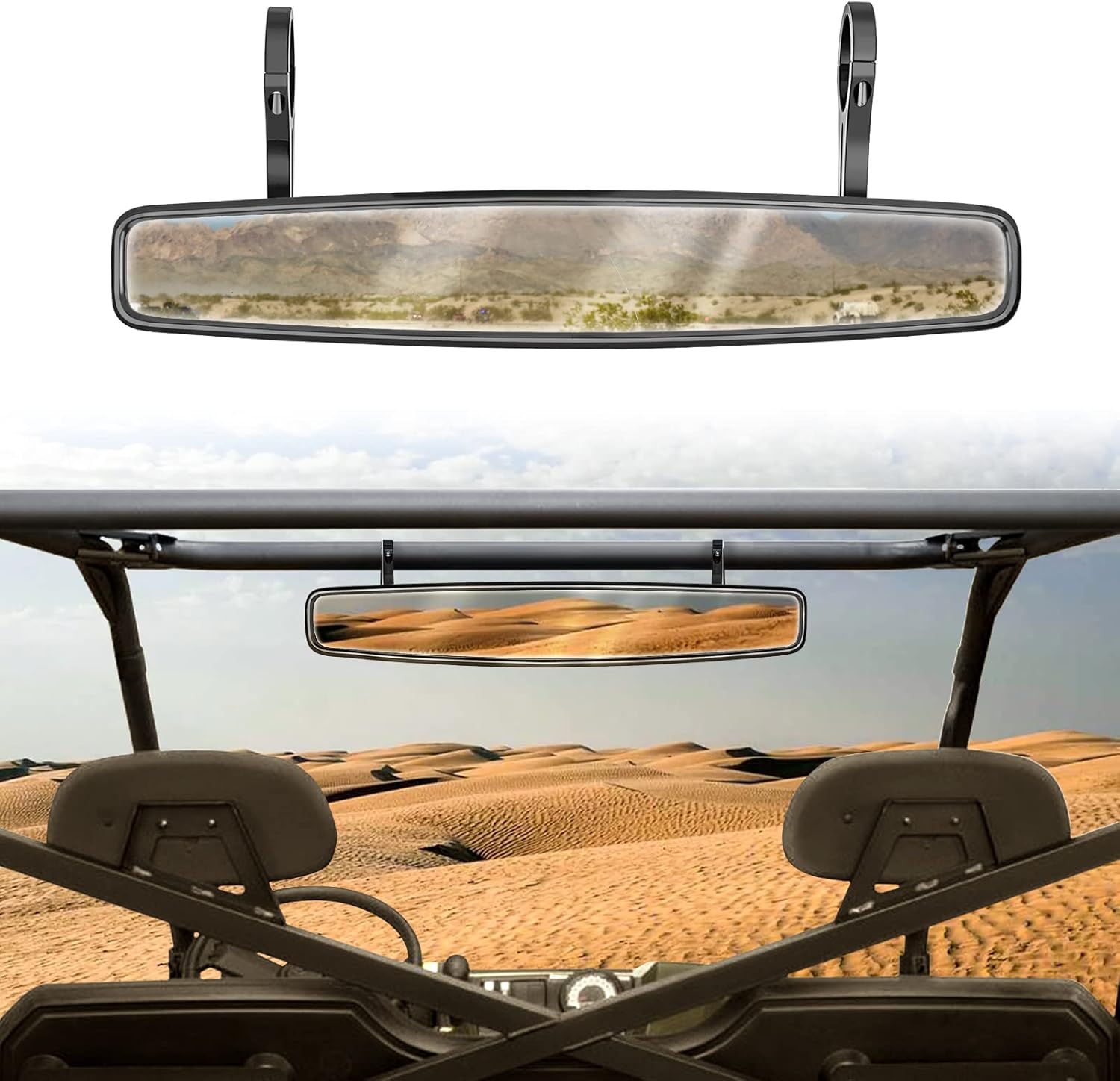 Dasen Wide Rear View Mirror-15" Rear View Convex Mirror w/1.75" Adjustable Clamp Kit 1.5 Inch Rubber Gasket Roll Round Bar Off-Road Fit Polaris Ranger RZR XP Maverick MAX ATV UTV