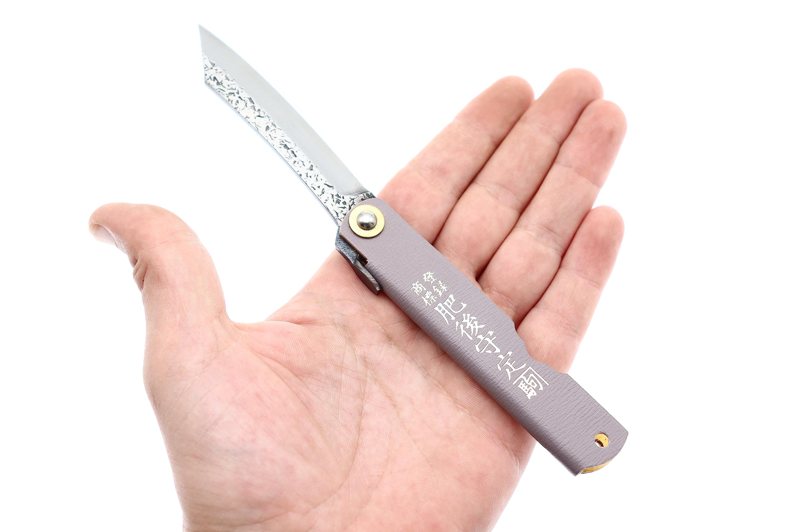 COCKTAIL7 Higonokami Navaja Japonesa de Bolsillo Plegable Cuchillo Aogami Edición Limitada Mango Cuero Gris Hecho a Mano en Japón por Nagao Kanekoma