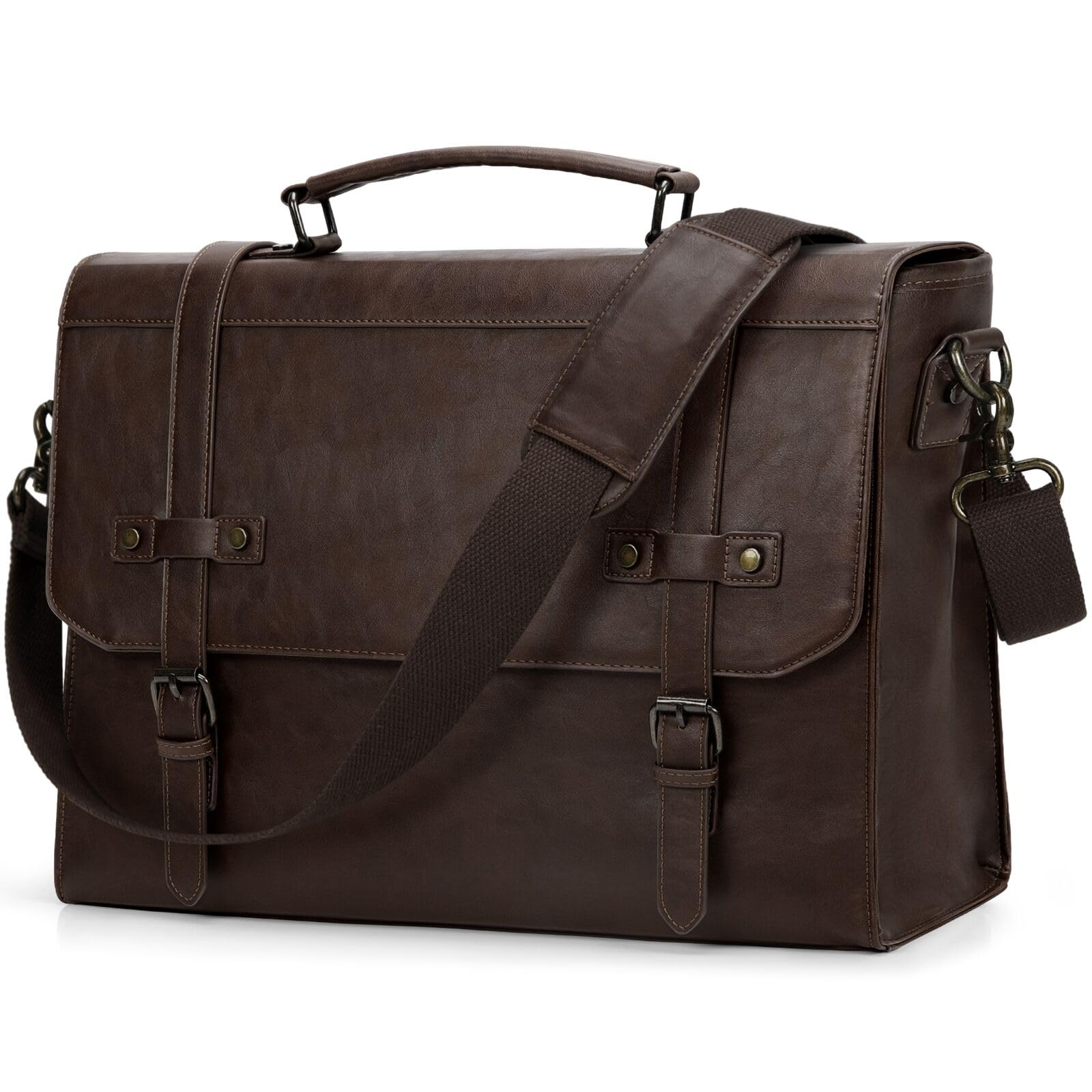 RAINSMORE Bolso Hombre Bandolera Maletin Portatil 17,3 Pulgadas Maletín Ordenado Cuero PU Bolsa de Mensajero Impermeable Maletín de Trabajo Ejecutivo Negocios Café