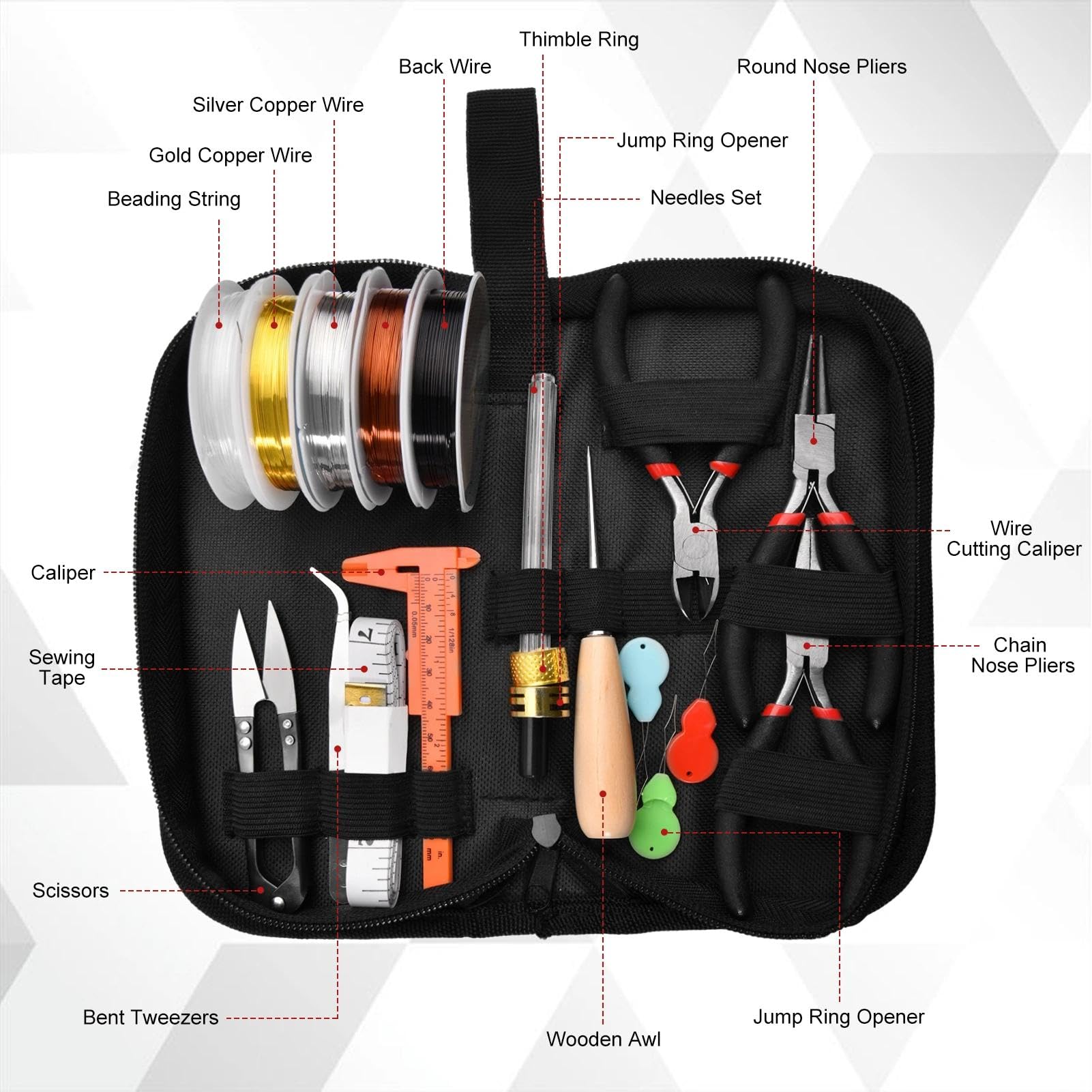 LEONTOOL Schmuckherstellungszubehör-Set mit 4-facher Vergrößerung, helfende Hände, 1090-teiliges Schmuck- und Perlenwerkzeug-Set, professionelles Drahtwickelzubehör für Schmuckreparatur und