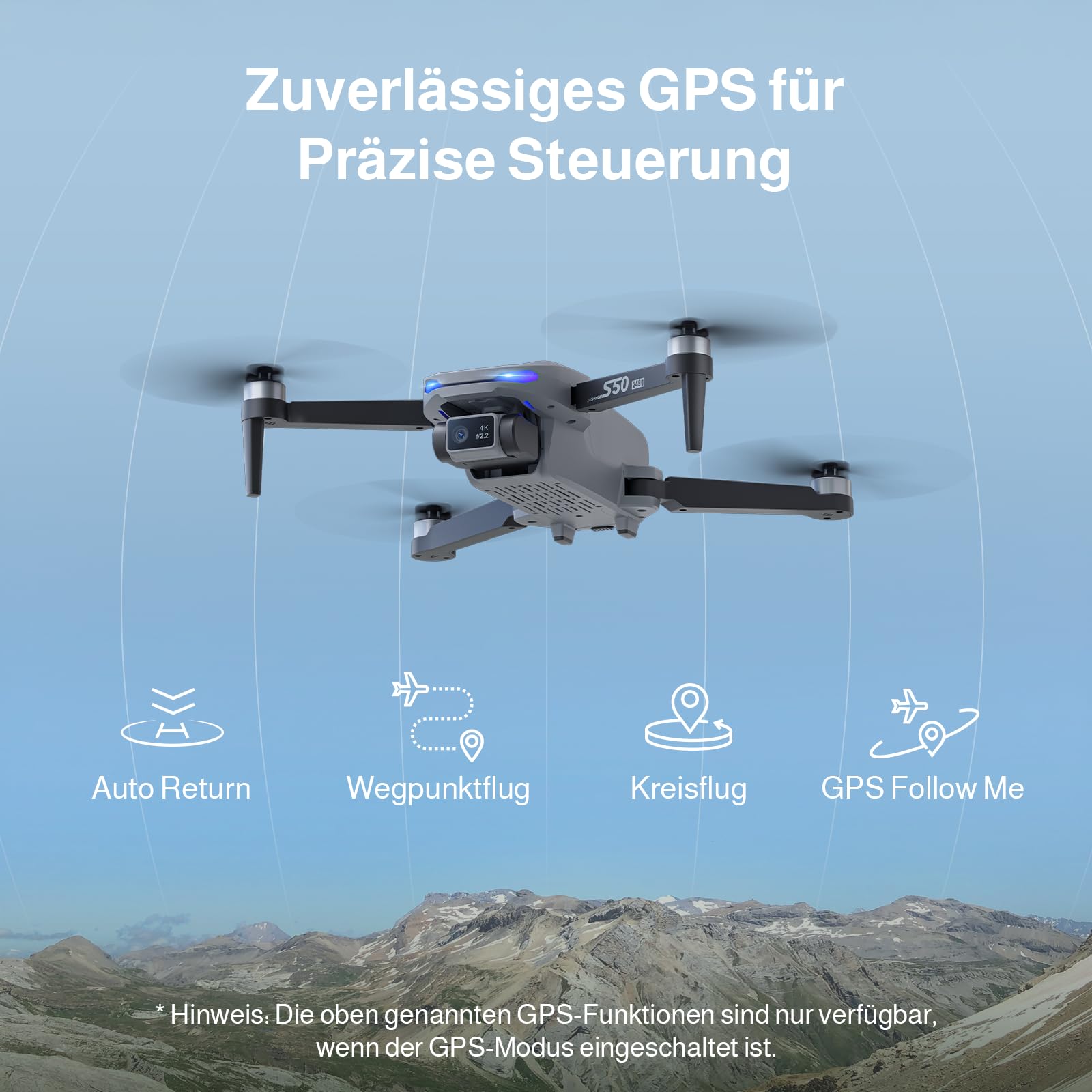 Ameta S50 Lite Drohne mit Kamera 4K und GPS Auto Return, Unter 249g | Drone für Kinder und Erwachsene, 50 Minuten Flugzeit, FPV, Follow Me, Intelligent Mode, Gestensteuerung, 500M Reichweite