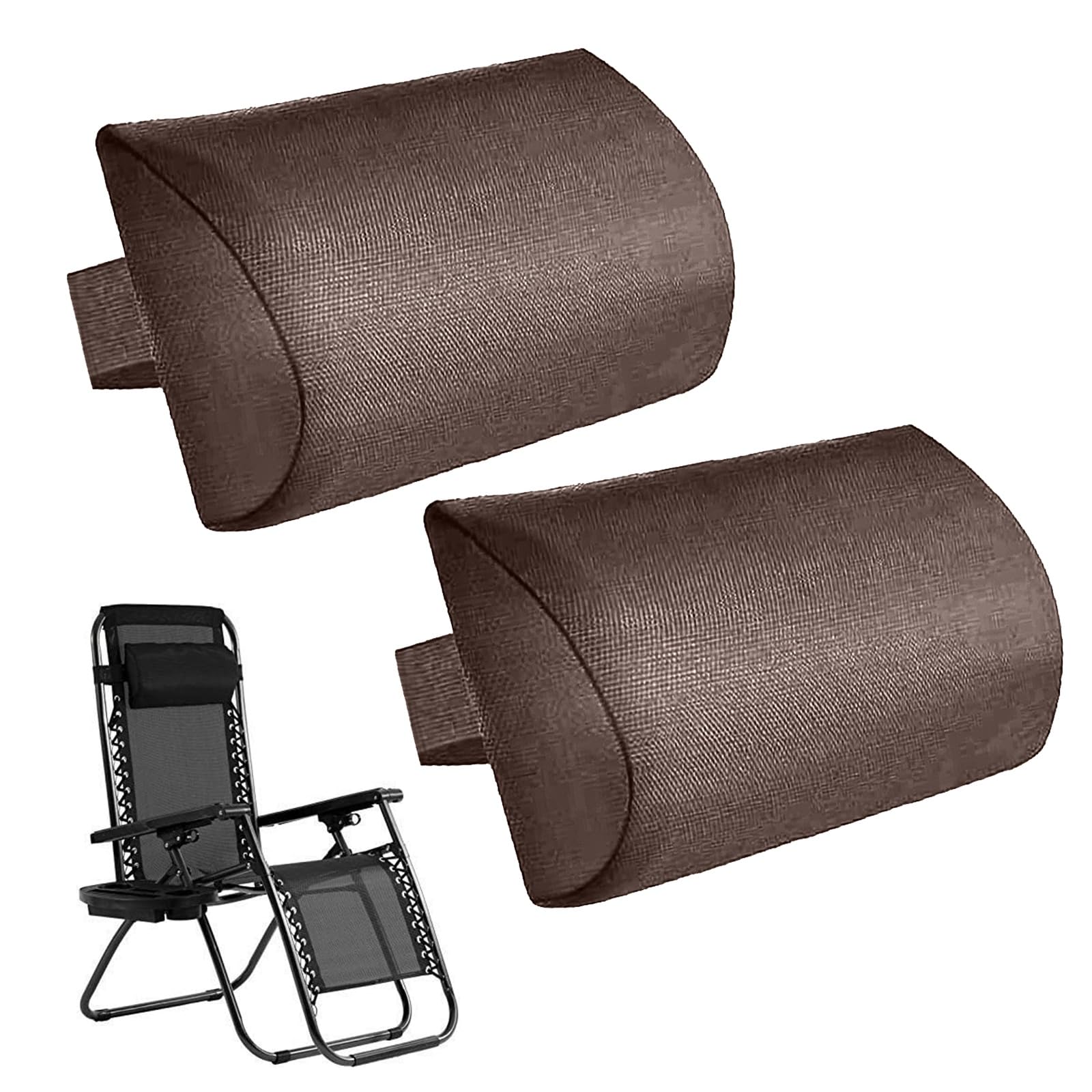 Hearda Outdoor Pillow Waterproof for Chaise, 2 Pack Sun Lounger Chair Head Resting Cushion with Adjustable Elastic for Garden Furniture Decor (36 * 17 * 6cm,Dark Brown) — image 1