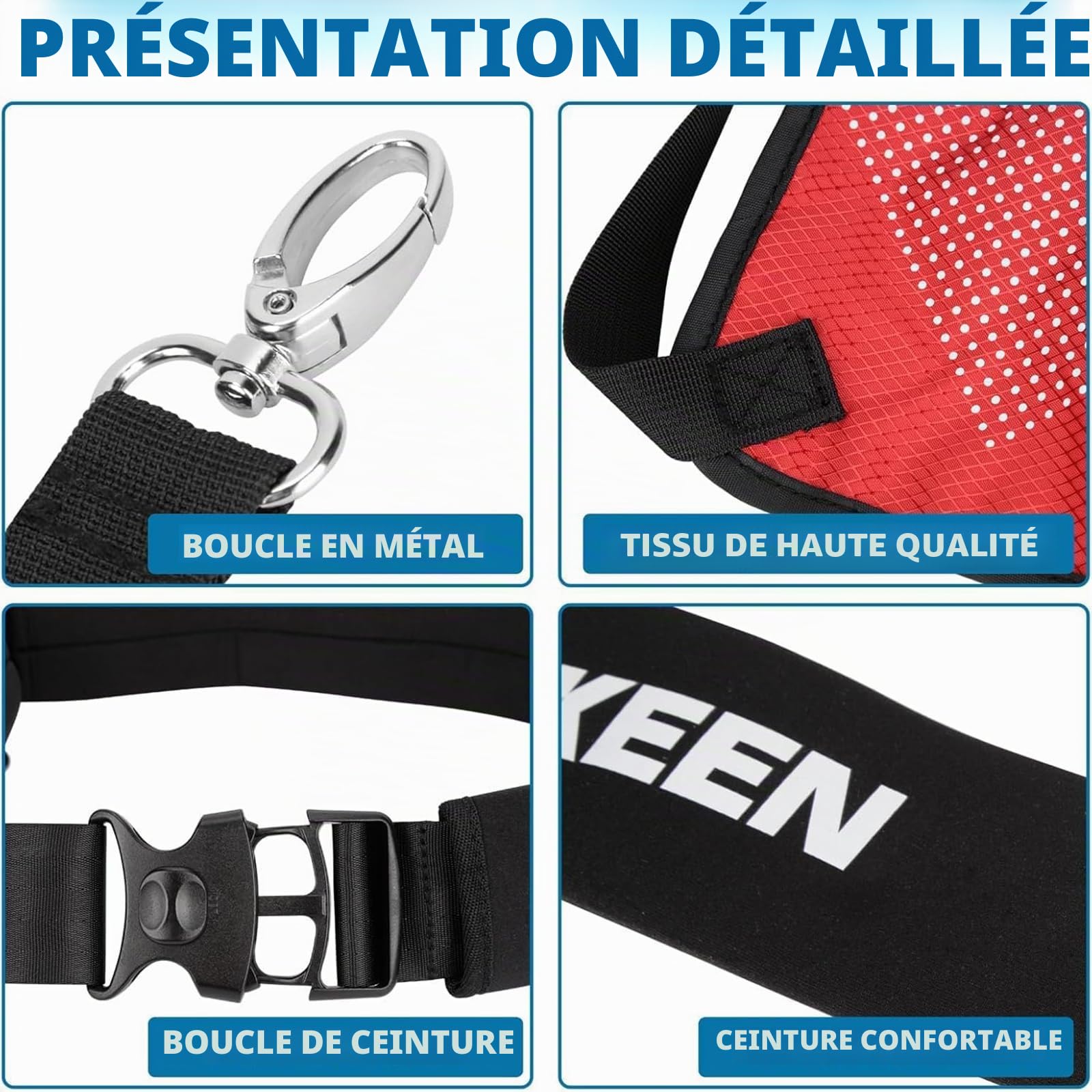 BOOSTEADY 1 Ceinture de Natation pour Piscine avec 3 Parachutes, Parachute de Natation Longueur Réglable, Sangle de Nage, Ceinture de Résistance à La Natation