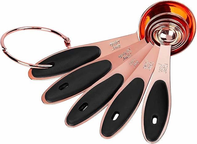 ORGA ECO-FRIENDLY Measuring Spoon Sets of 5 Stainless Steel Measuring Spoon Sets with Ring for Baking Cooking - Rose Gold