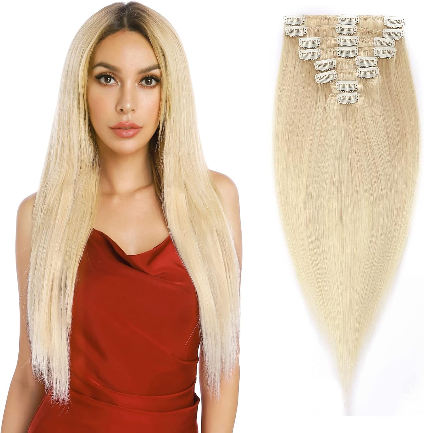 2060cm Extension Capelli Veri Clip Remy Human Hair Lisci Lunghi Testa