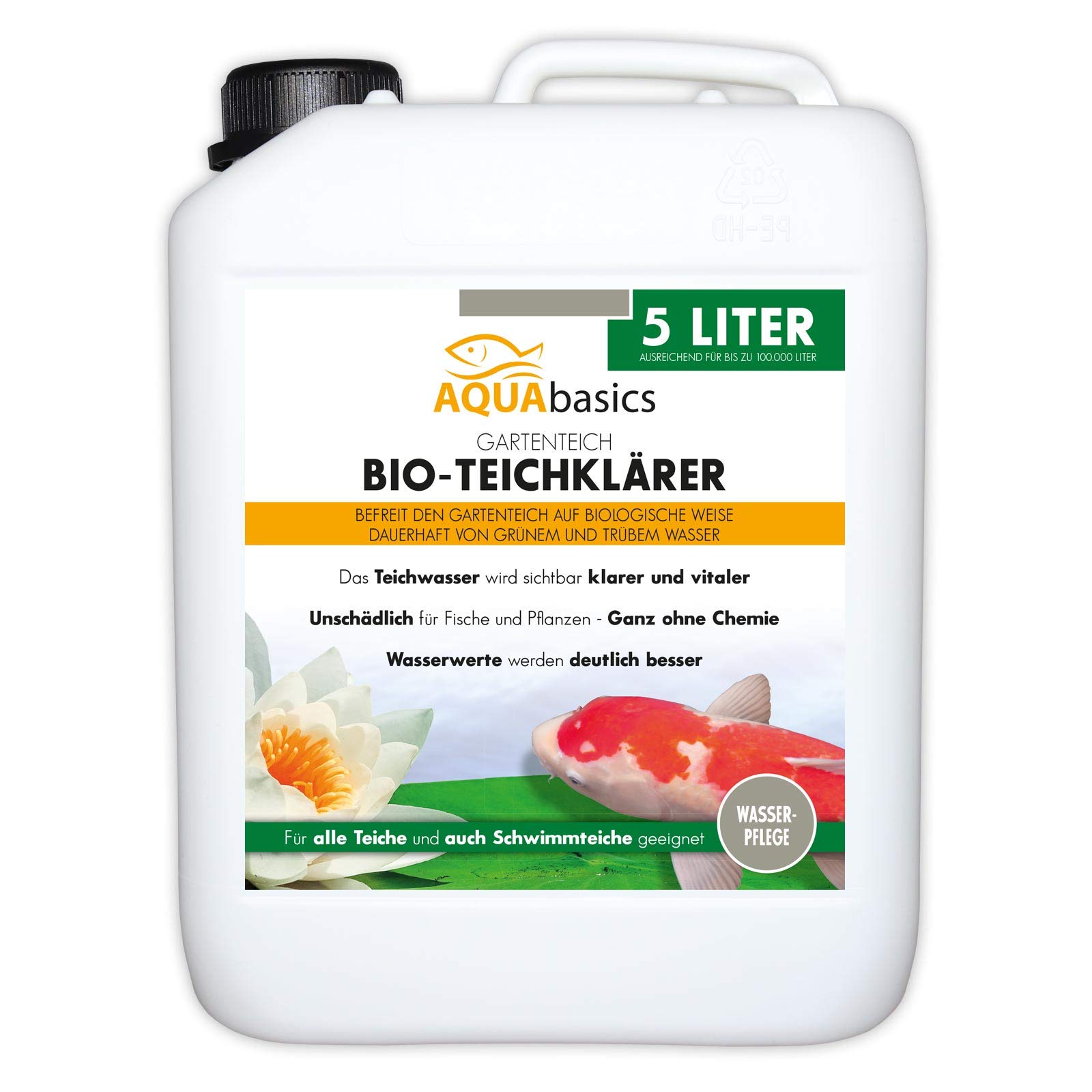Gartenteich Bio-Teichklärer für kristallklares Wasser ohne Chemie - befreit den Teich von grünem und trübem Teichwasser, natürlicher Teich-Klärer, Größe:5 Liter