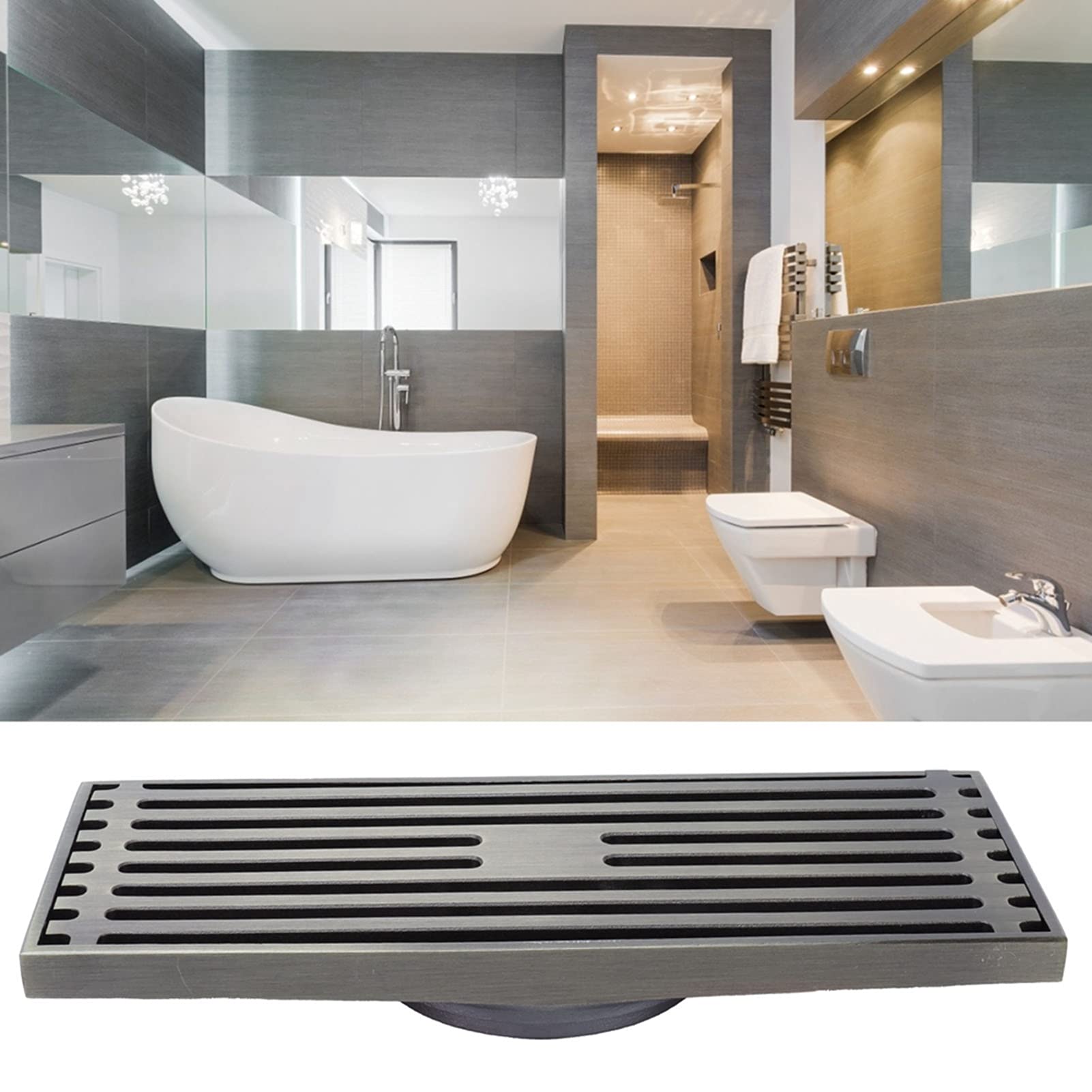 Cyrank Desagüe De Ducha Lineal, Desagüe De Piso De Latón con Rejilla Extraíble Desagüe De Piso De Ducha Rectángulo Desagüe Lineal Oculto con Colador De Cabello para Baño Inodoro Balcón 20x8cm