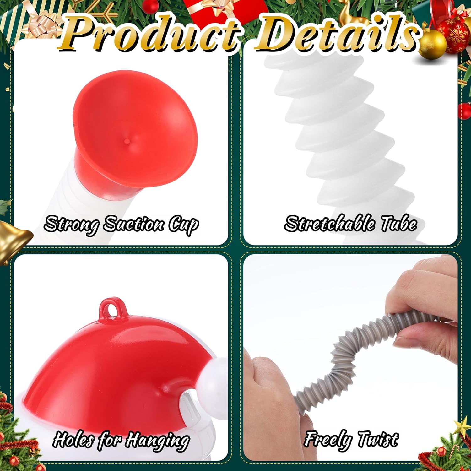 VioraWhite 12 Pcs Christmas Pop Tubes Sensory Fidget Toys Bulk, Telescopic Suction Cup Santa Toys Autism Christmas Party Favors Game Prizes Goody Bags Stocking Stuffers Treats for Kids 3 +