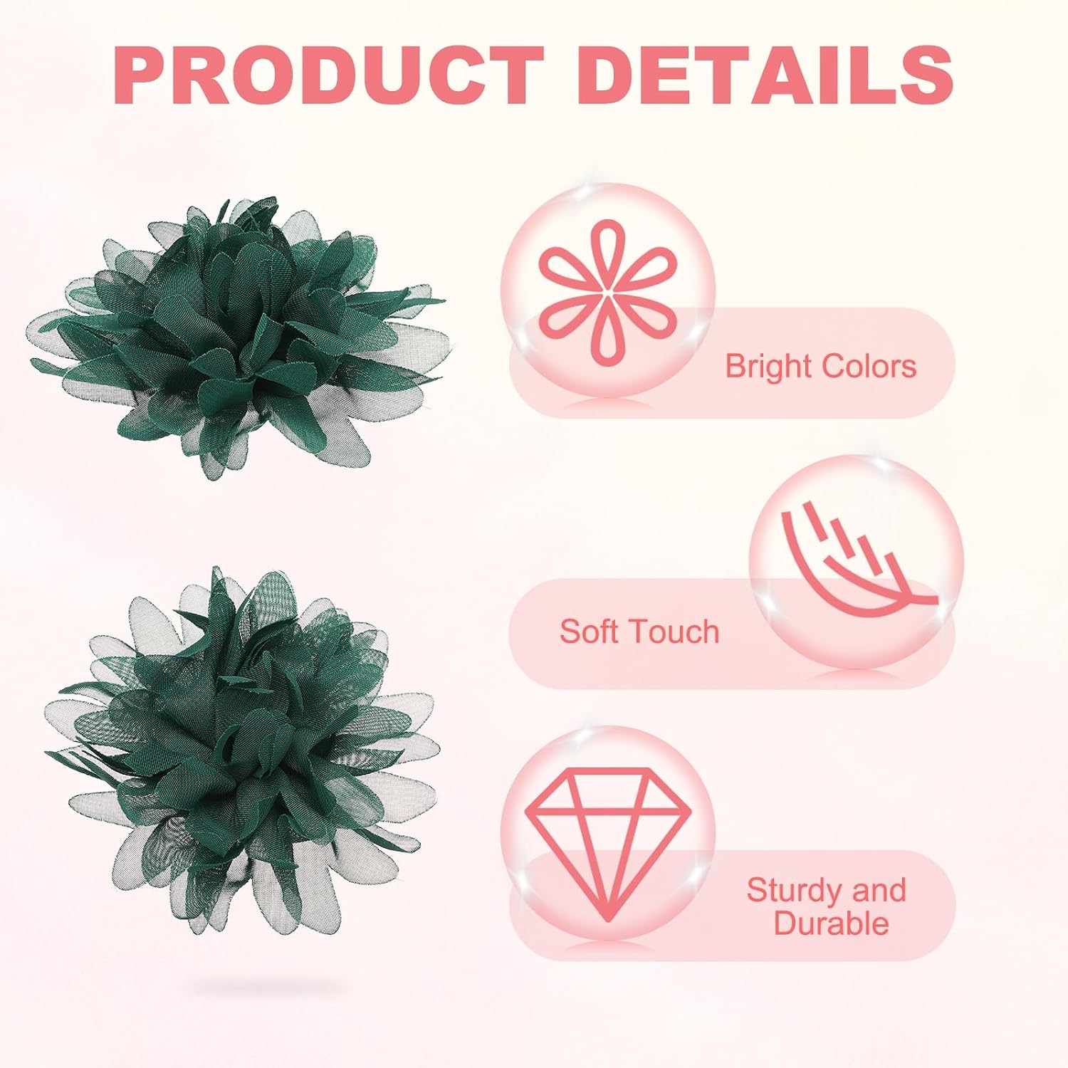 MECCANIXITY Chiffon Flower, 4 Inch Fabric Flowers Bows Sewing Fabric Appliques Headband Embellishments for Crafts Dresses DIY Party Wedding Decoration Dark Green Pack of 20