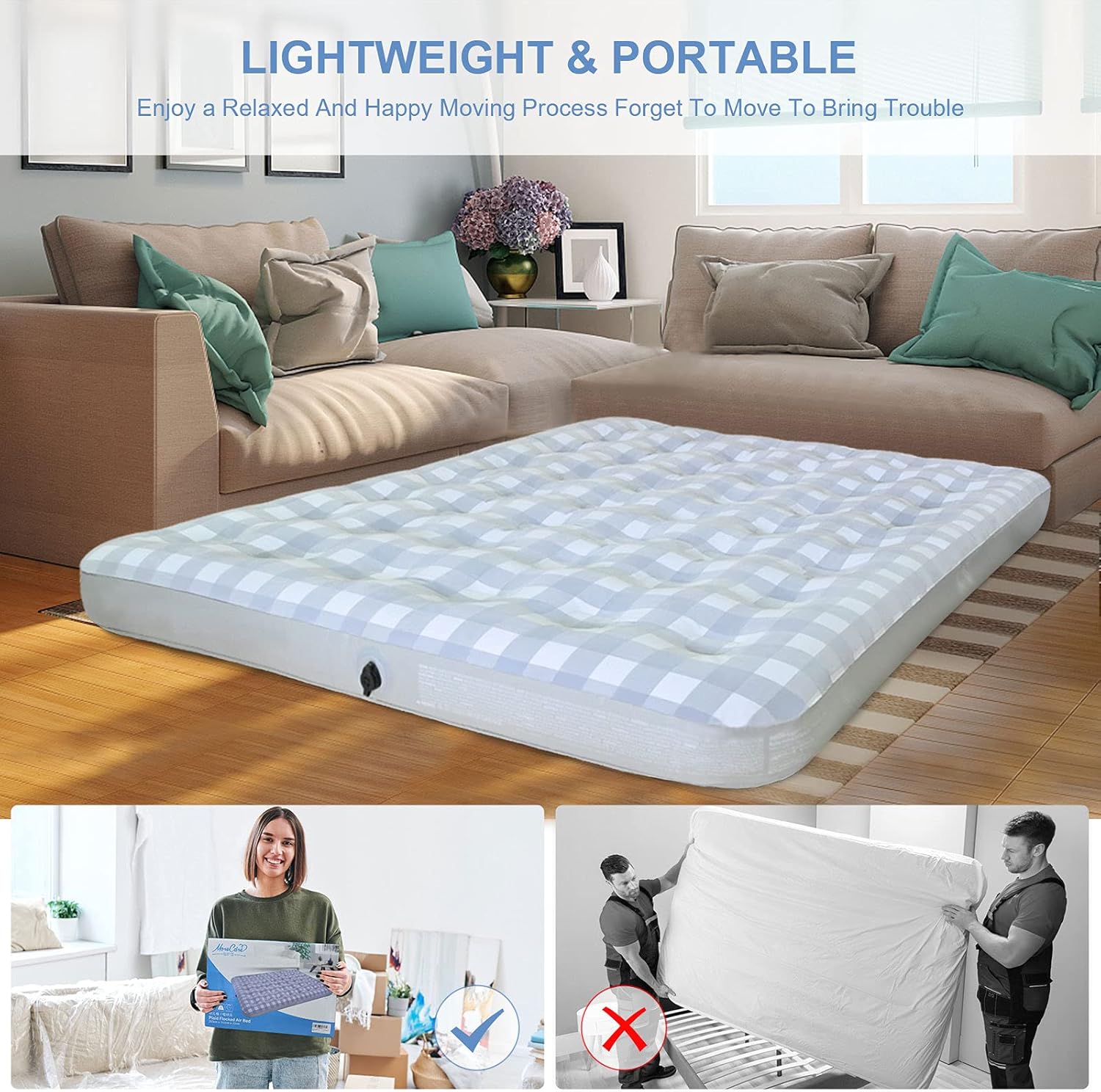 Giftway Queen Size Air Mattress Upgraded Air Bed - Inflatable Air Mattress with Flocked Top Patch Kit - Portable Blow up Air Bed for Camping/Guest/Travel - Housewarming Gifts for Women/Men/Kids : Sports & Outdoors